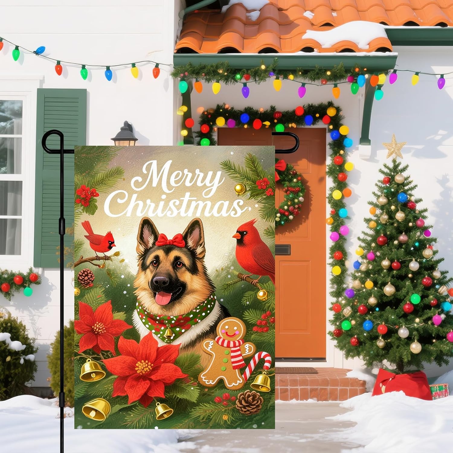 IVN Christmas Garden Flag 12x18 Inch Double Sided German Shepherd Dog with Red Birds and Gingerbread Man Christmas Outdoor Yard Flag for Outside Home Front Door Lawn Porch Patio Welcome Decor - Image 5