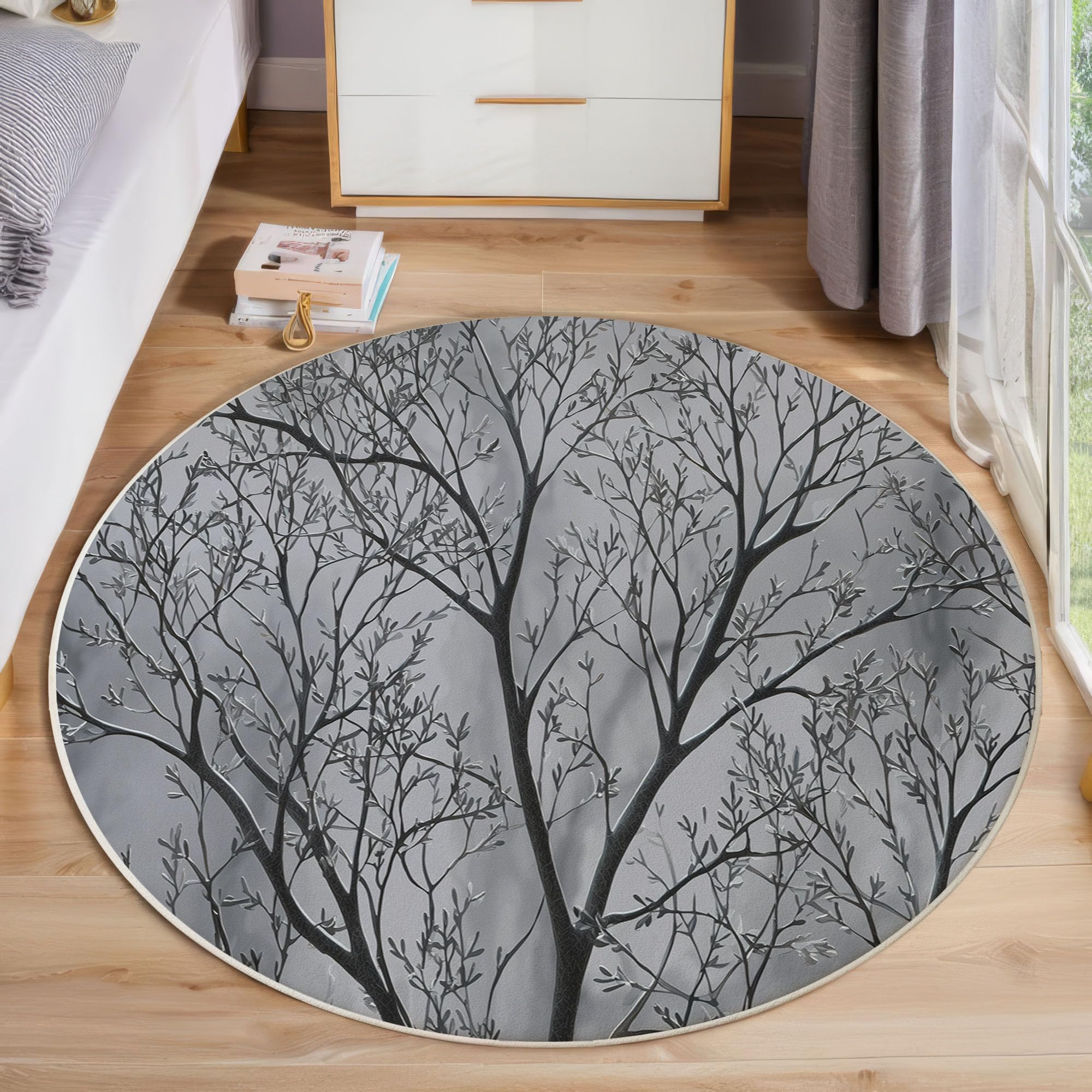 Tapis gris anthracite 120 cm rond à poils courts pour salon et chambre