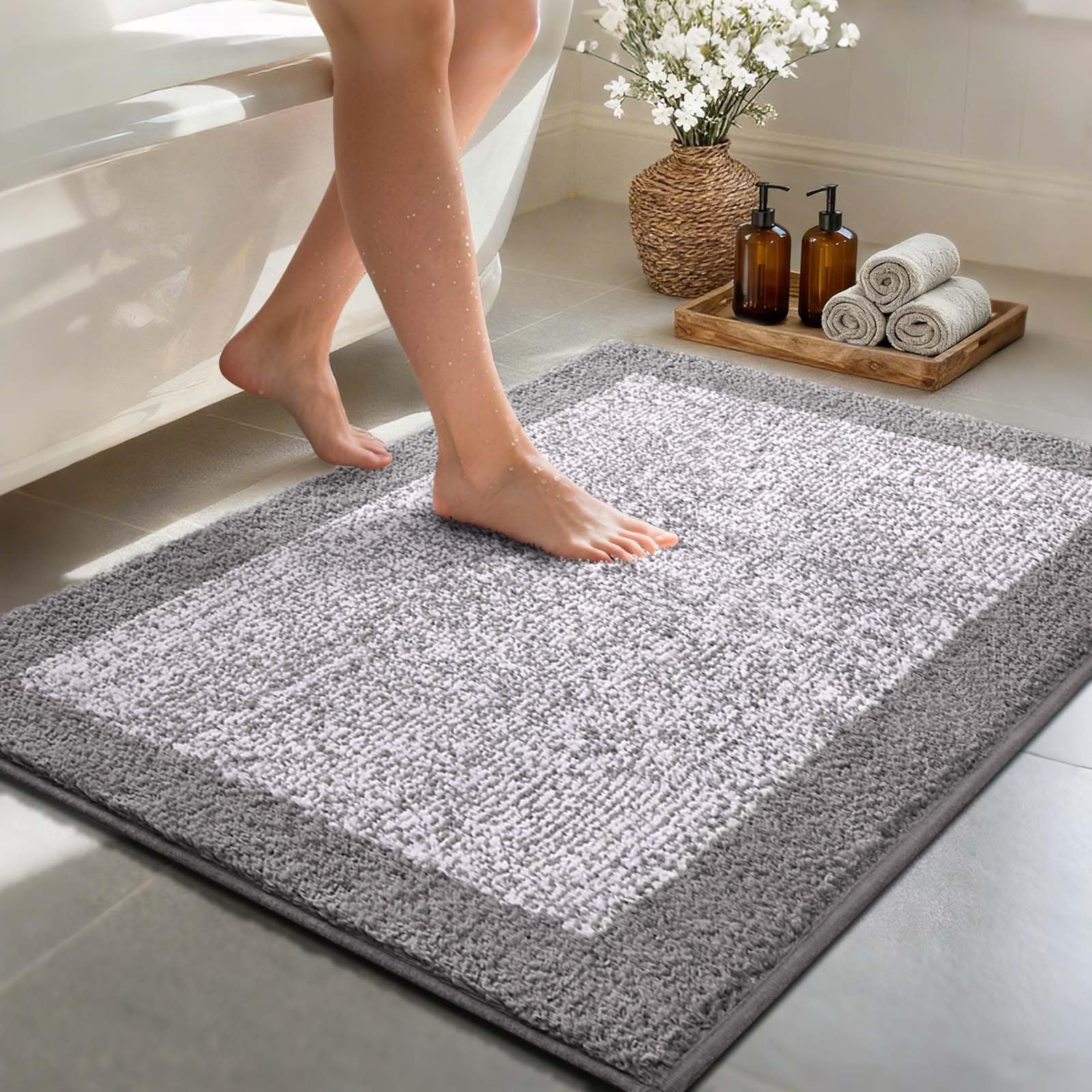 simpWalnut 48x32 Large Bathroom Rugs Washable Non Slip, Light Grey Bath Mat for Bathroom Floor Tub, Soft Absorbent Quick Dry Mats for Shower, Bathtub,