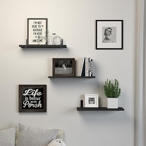 Miniatura 7 de Estantes montados en la pared, 3 juegos de estantes flotantes de madera para baño, dormitorio, sala de estar, color negro