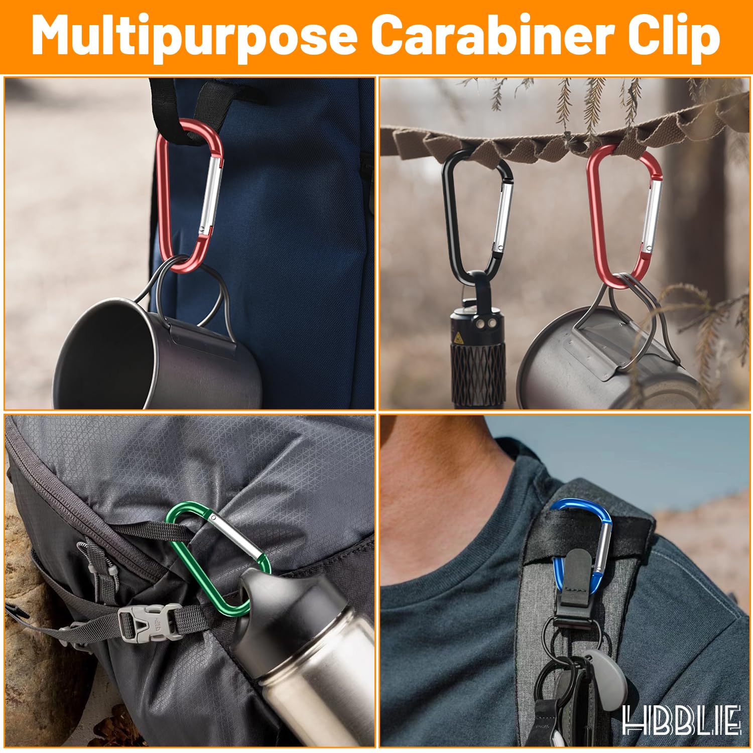 20 Moschettoni In Alluminio 5,8cm Con Portachiavi - Multiuso Per Campeggio, Trekking E Organizzazione