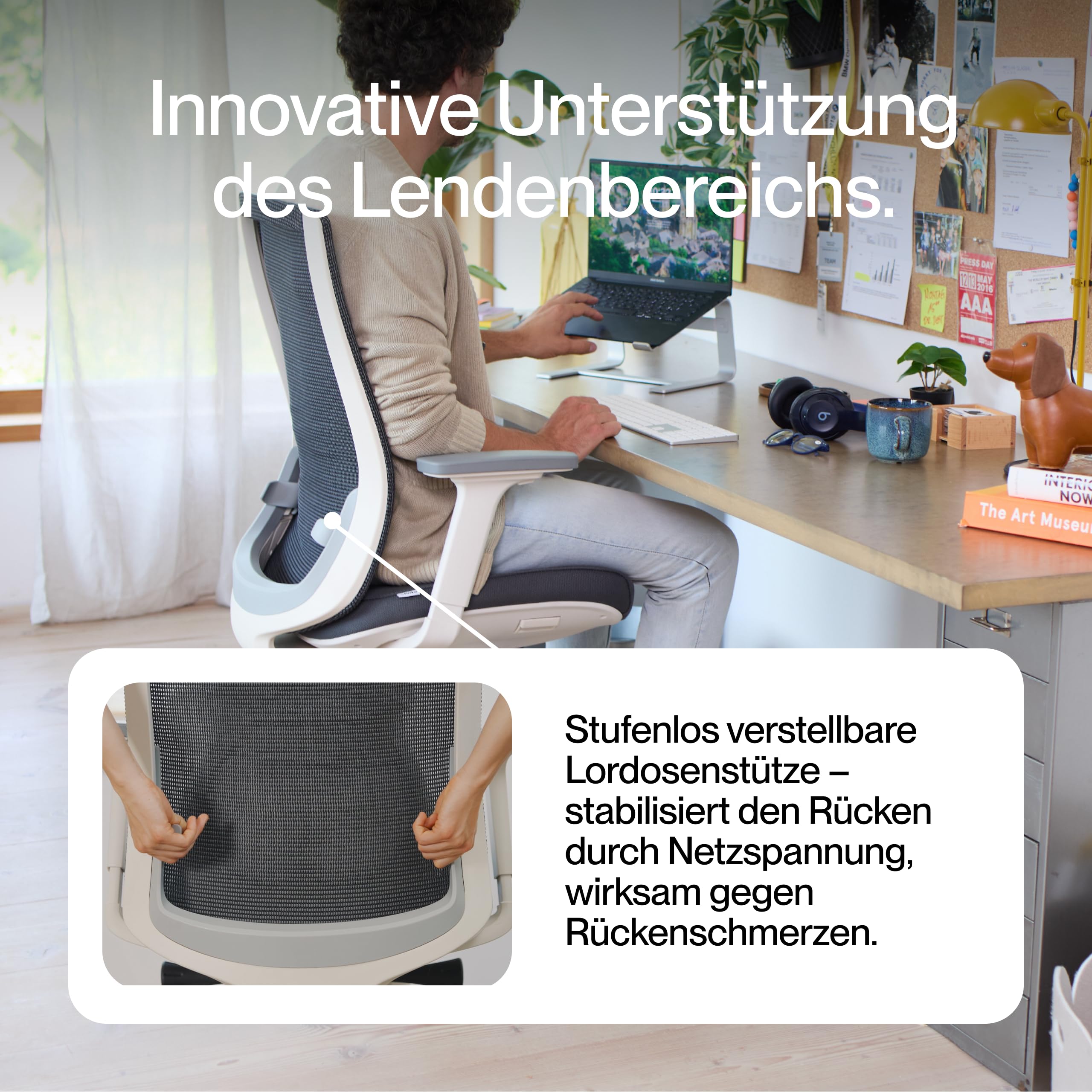 Ergo Bürostuhl Ergonomisch mit Armlehnen Weiß | Schreibtischstuhl mit Synchronmechanik, Lordosenstütze & Sitzhöhenverstellung | Bequemer Office Chair, PC & Büro Stuhl | Flexibler Drehstuhl