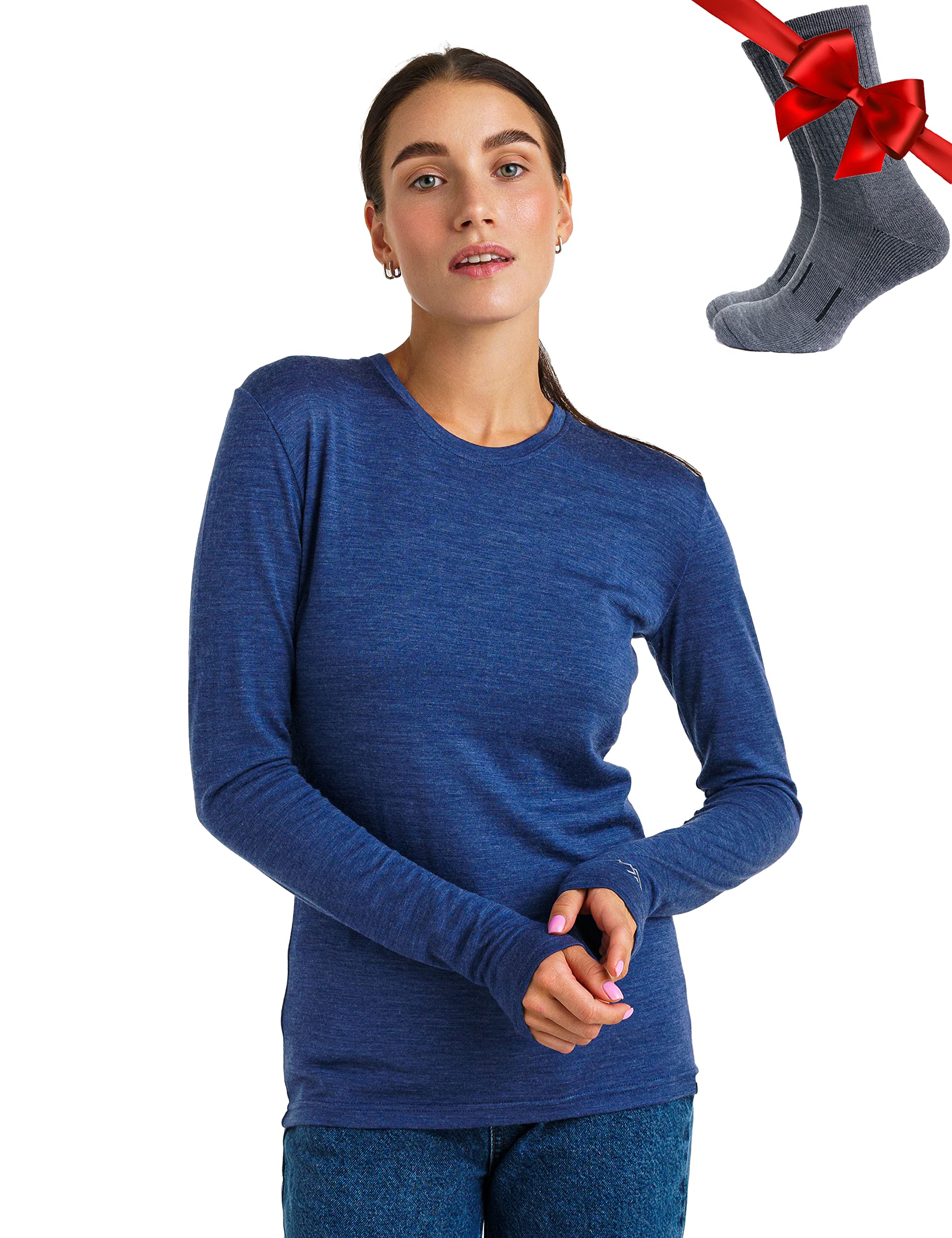 Merino.tech Merino Shirt Damen Langarm – Premium 100% Merino Unterwäsche Damen Langarmshirt, Sportunterhemden + Wollsocken