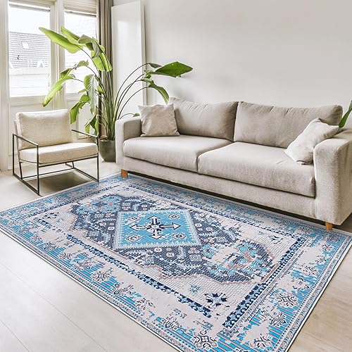 NEATIIP Alfombra bohemia de 6 x 9 pies, para dormitorio, sala de estar, alfombra bohemia persa vintage con parte trasera antideslizante, no