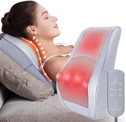 Masajeador de cuello y hombros con calor, almohada de masaje Shiatsu con tejido profundo 3D para amasar las piernas de la espalda, alivio del dolor