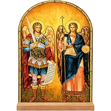 TALPGOD Greek Orthodox Icons of Archangel Michael and Gabriel Stand Catholic Ornament Statue,St Michael Statue Acrylic Tabletop Decor for Home Altar & Desk,Christian Gifts for Women & Men