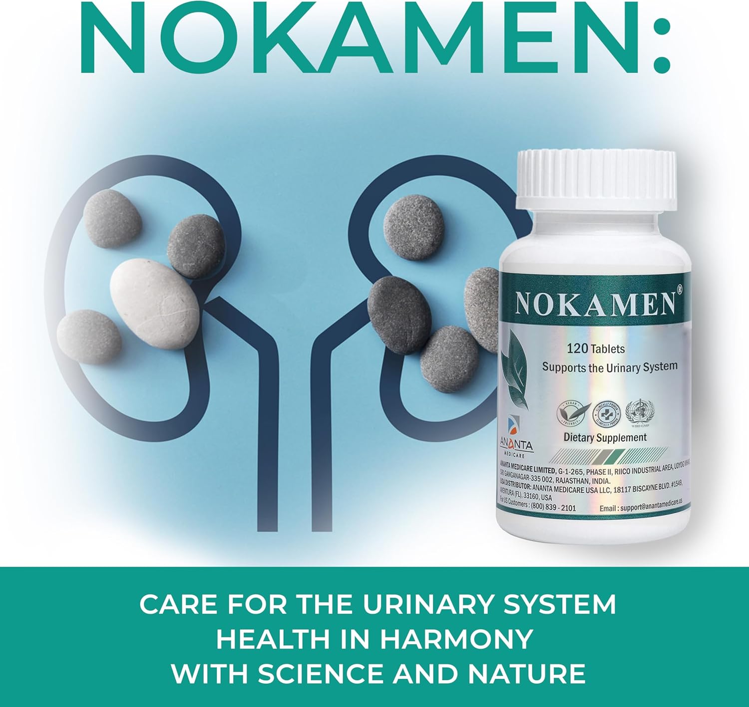 NOKAMEN – Kidney & Urinary Tract Support Herbal Formula, 120 Tabs