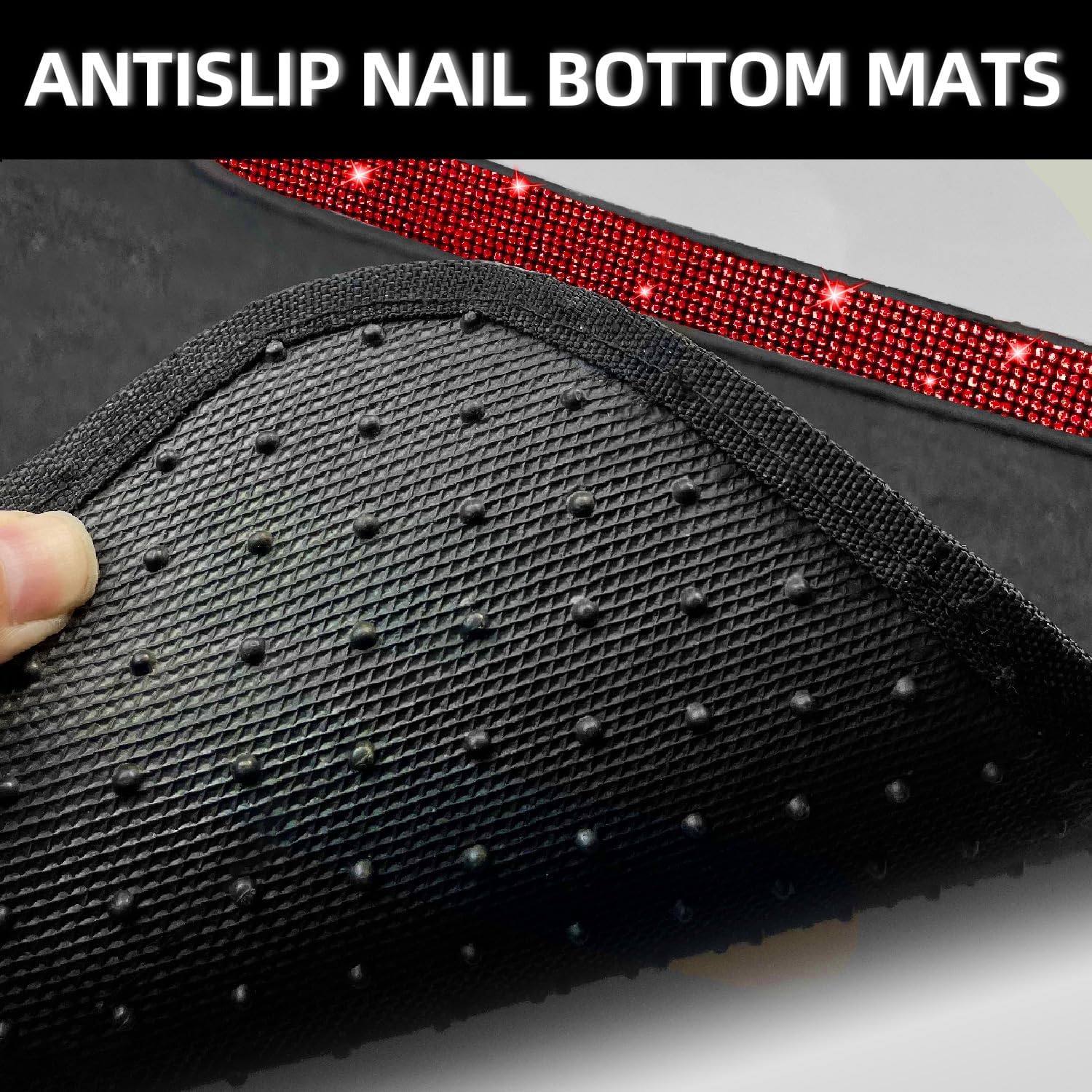 NBTEPEM Red Bling Car Floor Mats Full Set, Universal Fit Most Cars,SUV, Trucks, 4 pcs Sparkle Glitter Diamond Carpet for Women Girls with Anti-Slip Pad (Red Diamond) - Image 5