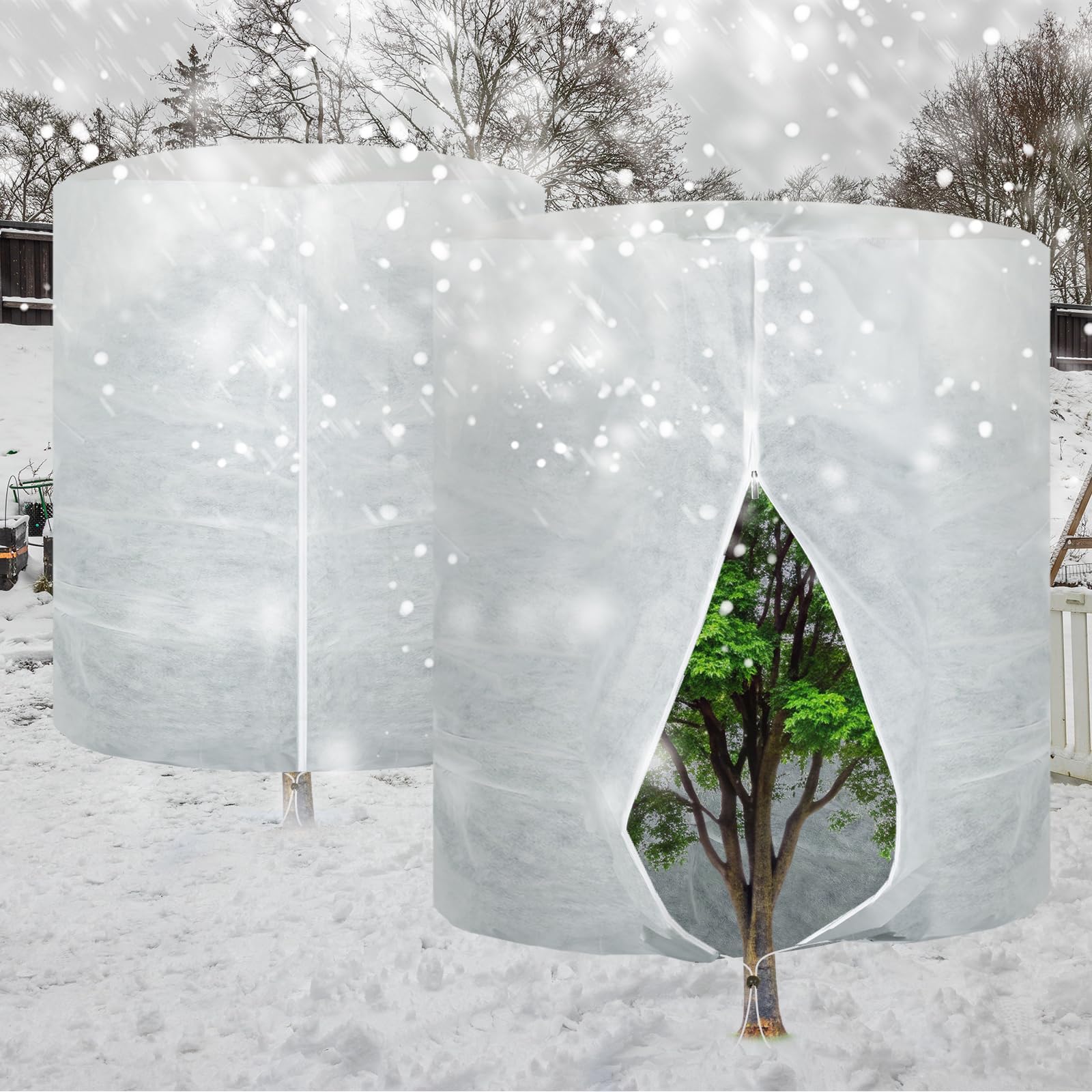 WILLBOND 2 coperture invernali per piante da 200 x 239 cm, sacchetti protettivi antigelo, panni cilindrici per gelo, arbusti e gelo, con cerniera, coulisse, per piante da esterno, giardino, alberi in