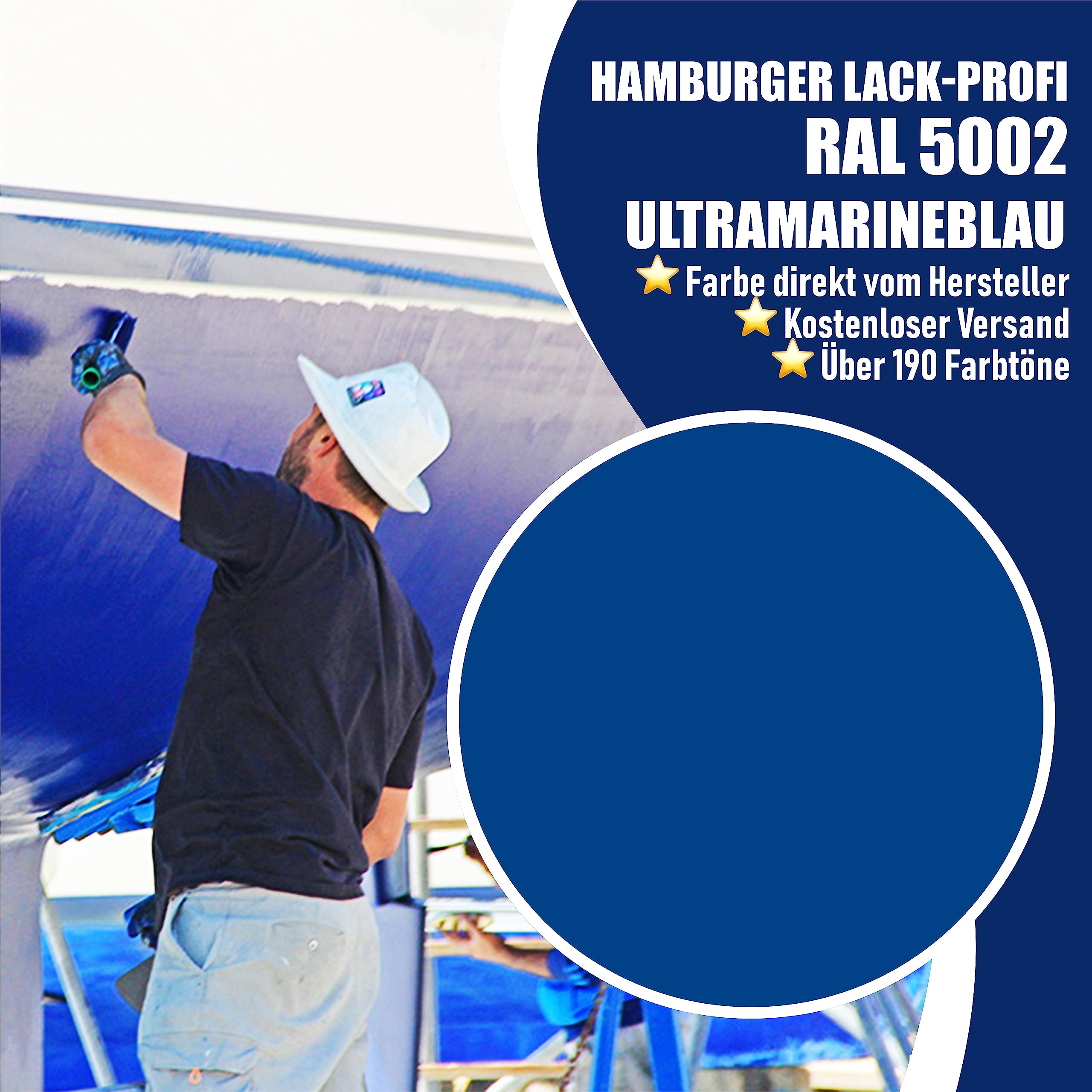 Hamburger Lack-Profi 2K Bootslack MATT Ultramarineblau RAL 5002 Blau für GFK/Kunststoff/Polyester Yachtlack Yachtfarbe Bootsfarbe