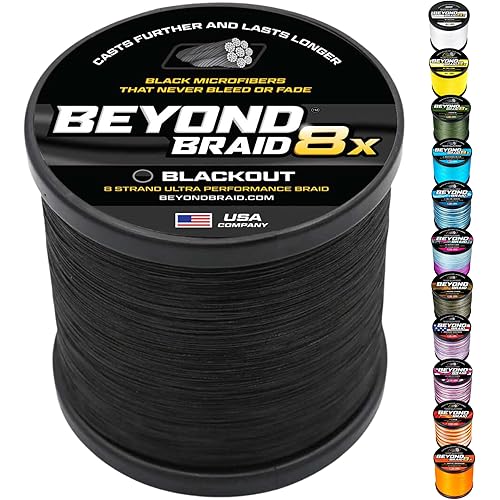 Beyond Braid Braided Fishing Line -Super Strong - Abrasion Resistant - No Stretch -Blue Camo, Moss Camo, White, Green, Pink, Blue, 4 Strand 8 Strand