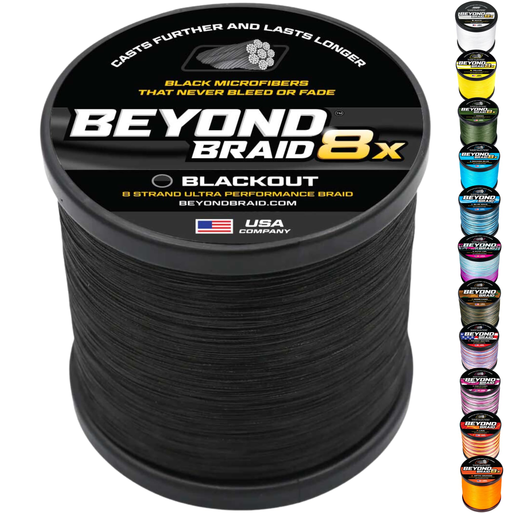 Beyond Braid Braided Fishing Line -Super Strong - Abrasion Resistant - No Stretch -Blue Camo, Moss Camo, White, Green, Pink, Blue, 4 Strand 8 Strand
