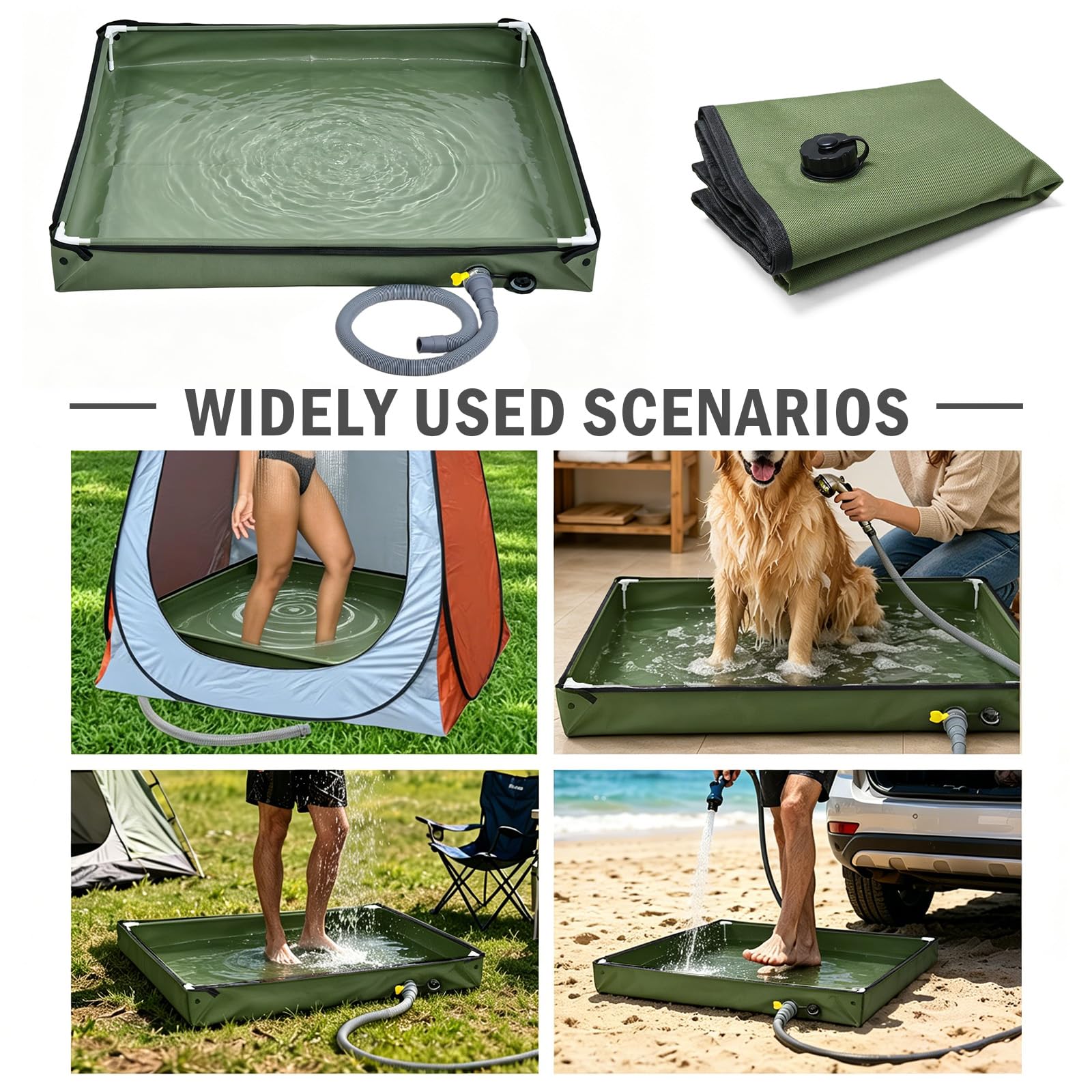 MeYuxg Vasca da doccia pieghevole, Vasca da doccia portatile 80x80cm con tubo di scarico, Base per tenda da doccia Oxford impermeabile, Doccia da campeggio mobile per tenda da doccia all'aperto