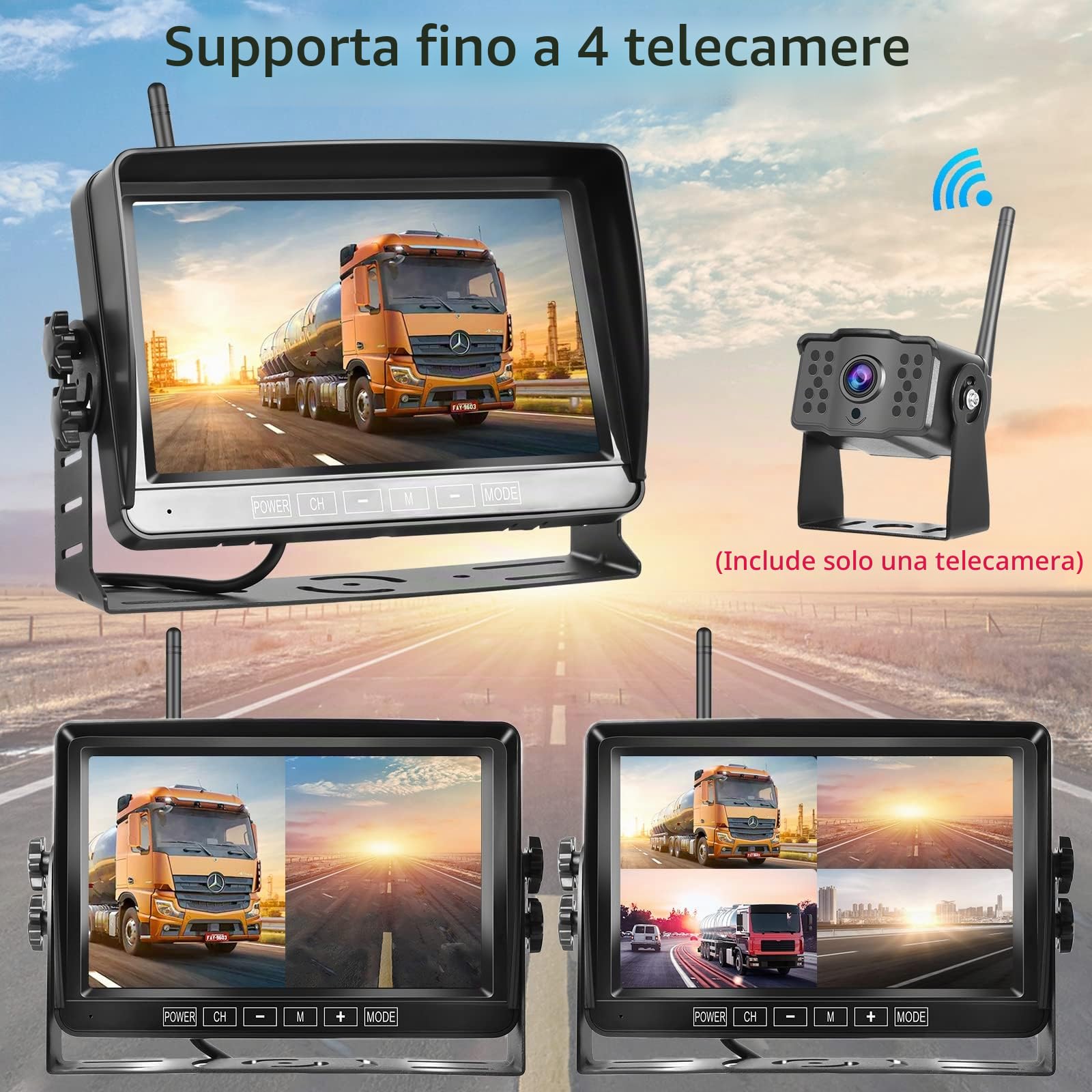 Telecamera Posteriore Wireless, DVR Monitor LCD da 7 pollici, Registrazione Video Telecamera per Retromarcia Sistema- Visione Notturna Impermeabile IP69, 12V-36V per Auto/Rimorchio/Bus/Camion/Camper