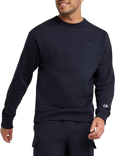 Champion Sudadera de forro polar Powerblend para hombre, sudadera de cuello redondo (regular o grande y alto)