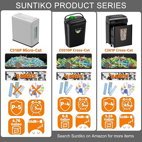 Miniatura 2 de Trituradora de papel, microcorte de 5 hojas con contenedor de 2.65 galones, alto nivel de seguridad P-5, tiempo de trabajo continuo de 5 Munites,