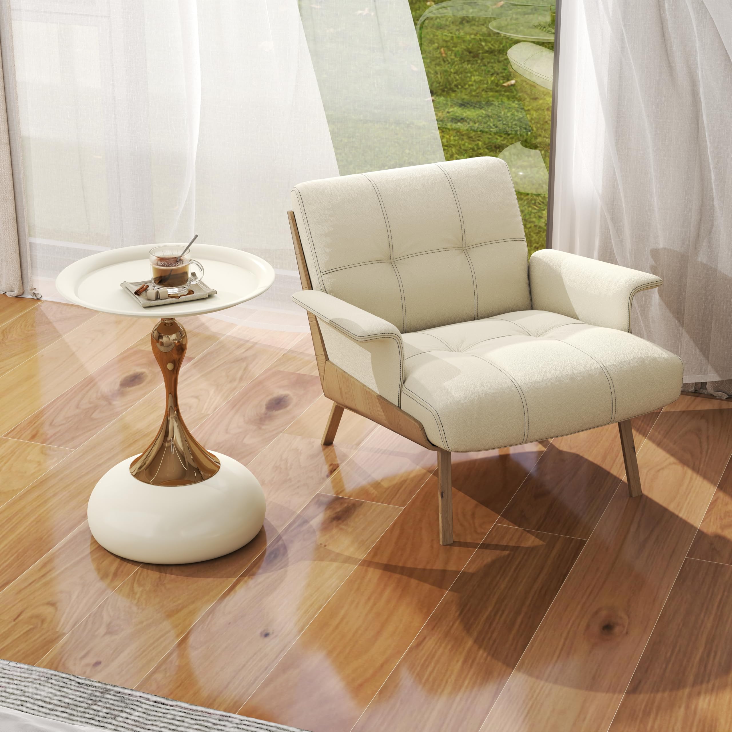 Tavolino Piccolo da Salotto, Tavolo da Salotto Moderno di Lusso, Tavolino da Esterno Basso per Soggiorno, Camera da Letto, Balcone, Ø40cm Beige+Oro (1 Pezzo)