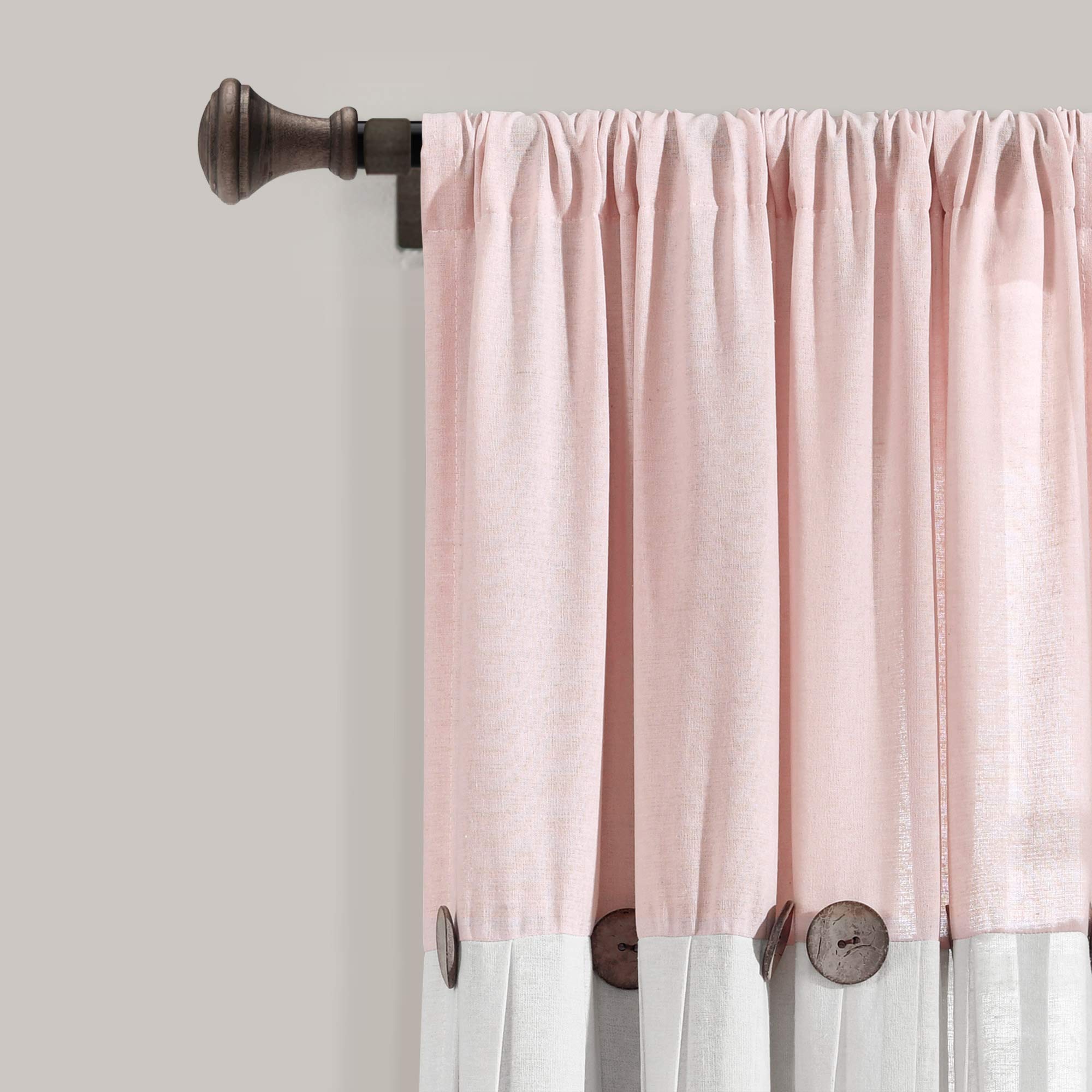 Lush Decor Linen Button Window Curtain Single Panel, Blush & White, 63" L x 40", Blush & Off-white, W 40" x L 63" (1 Panels) - Image 2