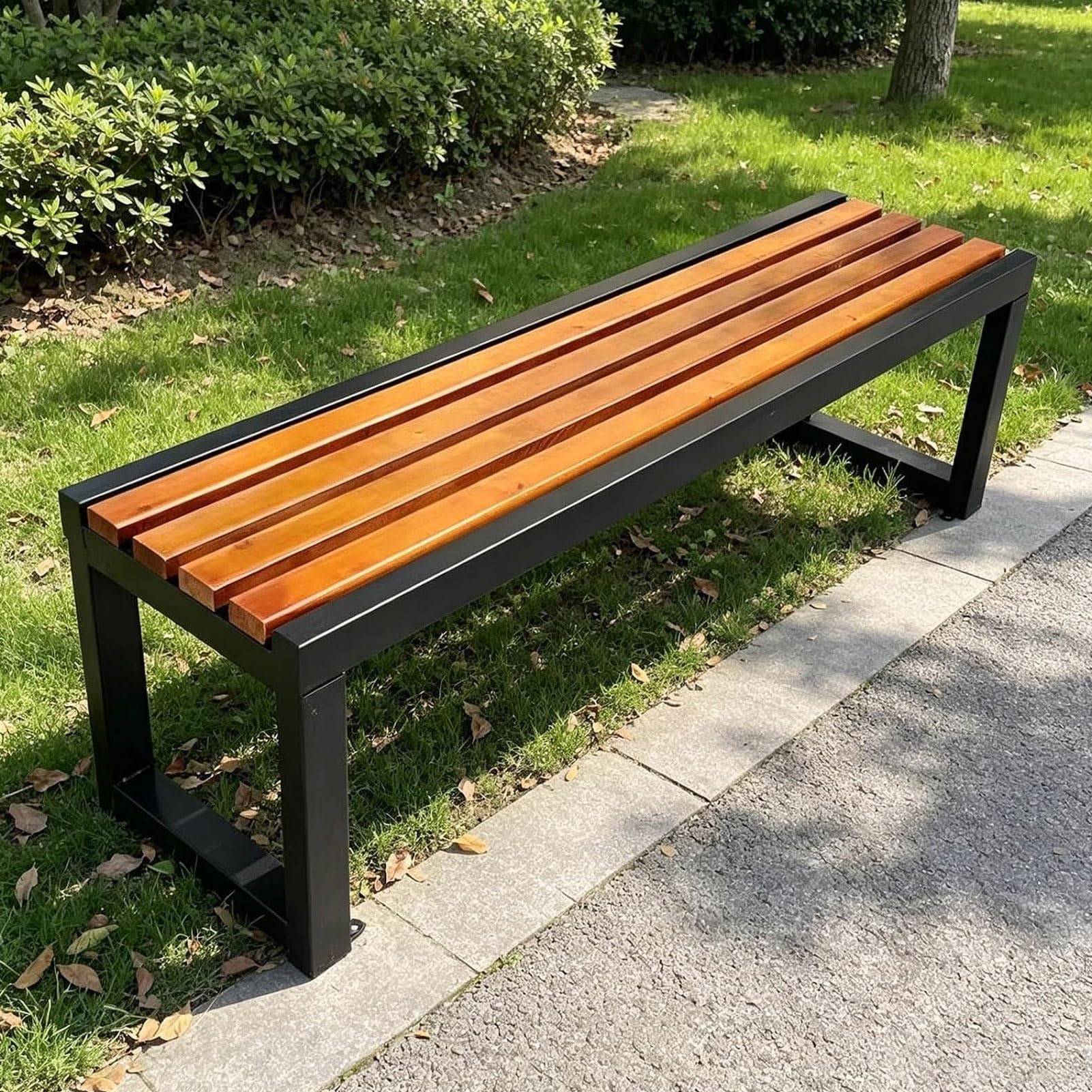 Exterior Banco Jardín Asiento De Listones De Madera Y Plástico | Parque Banco Con Estructura De Metal Resistente, Silla De Ocio Cuadrada, For Porche/patio/balcón/ley(Black,47.2''/120cm)