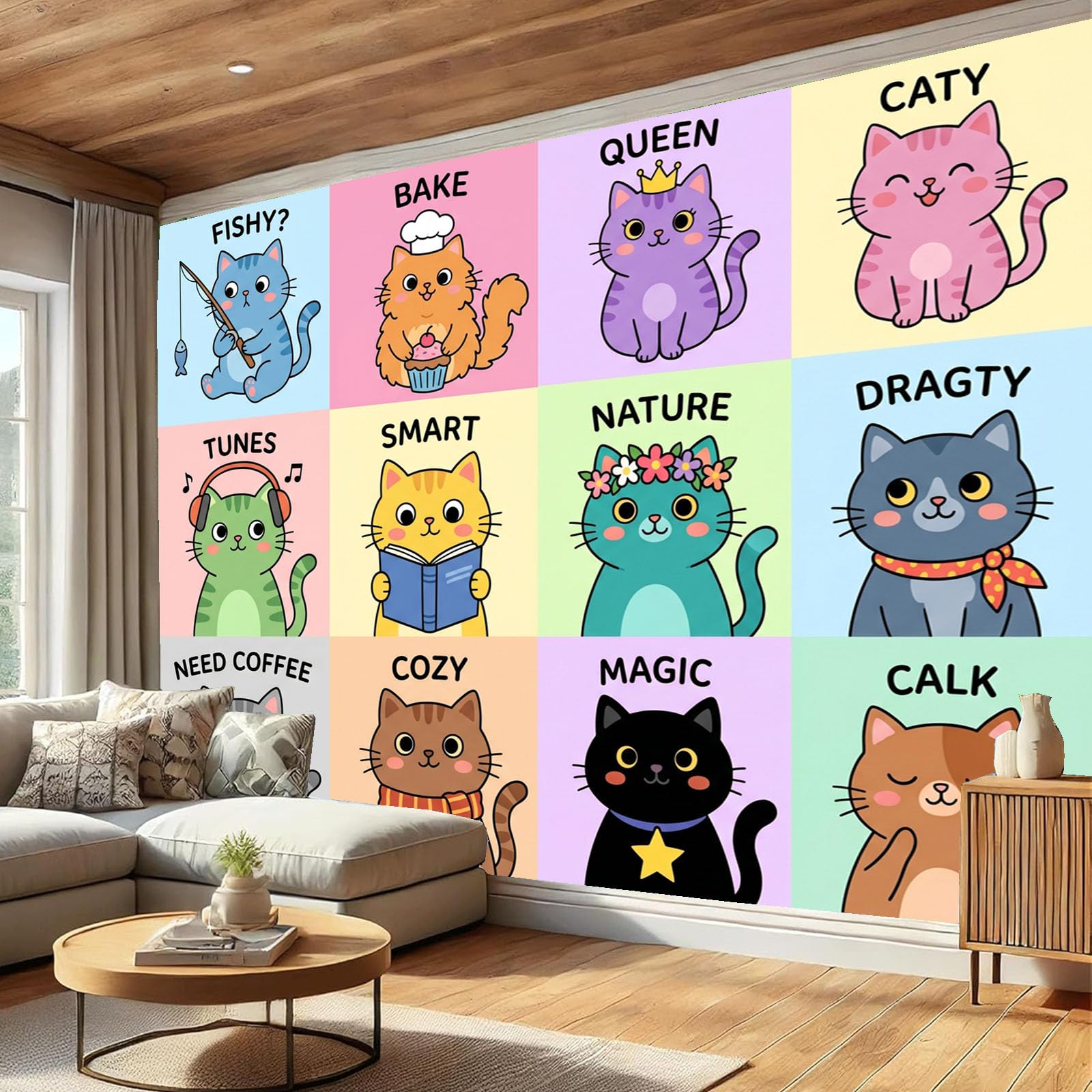 Papier peint panoramique chat dessin anime poster photo decoration murale salon 250x175cm