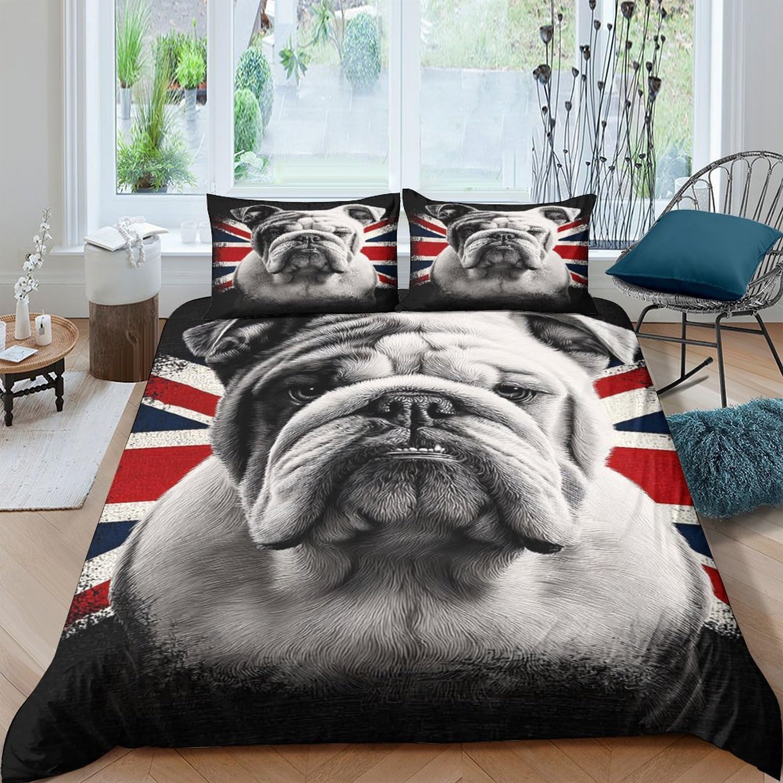 Ctjqhvkz Style-8 3D Printed British Bulldog Fitted Sheet Microfiber Soft Breathable Union Flag Bed Cover For Bedroom Decor Single（135X200cm）