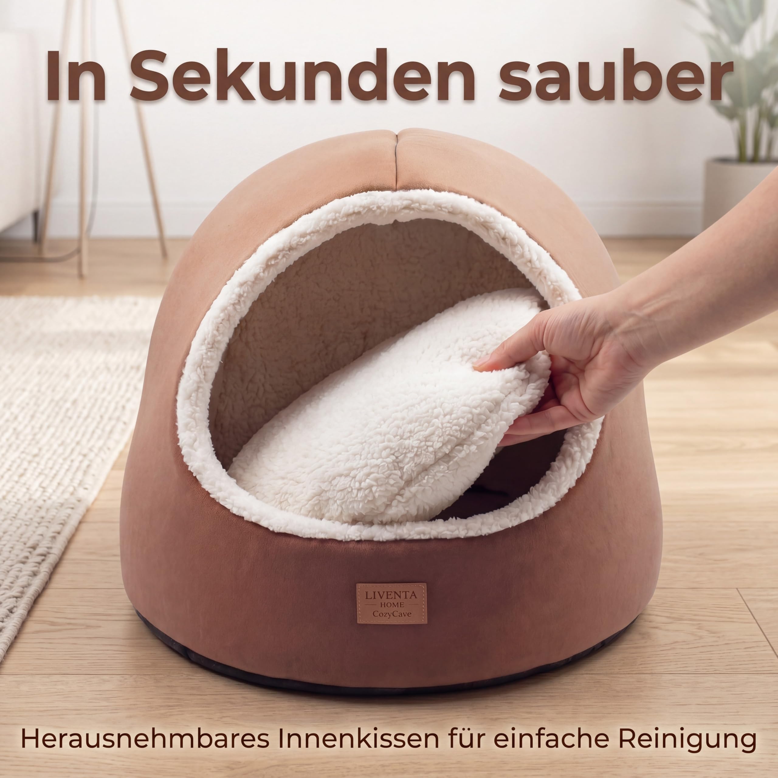 Katzenhöhle 45x45x45 cm – Katzenbett und Katzenhaus mit waschbarem Kissen | Katzenzelt und Katzenhaus Indoor zum Kuscheln mit waschbarem Innenkissen