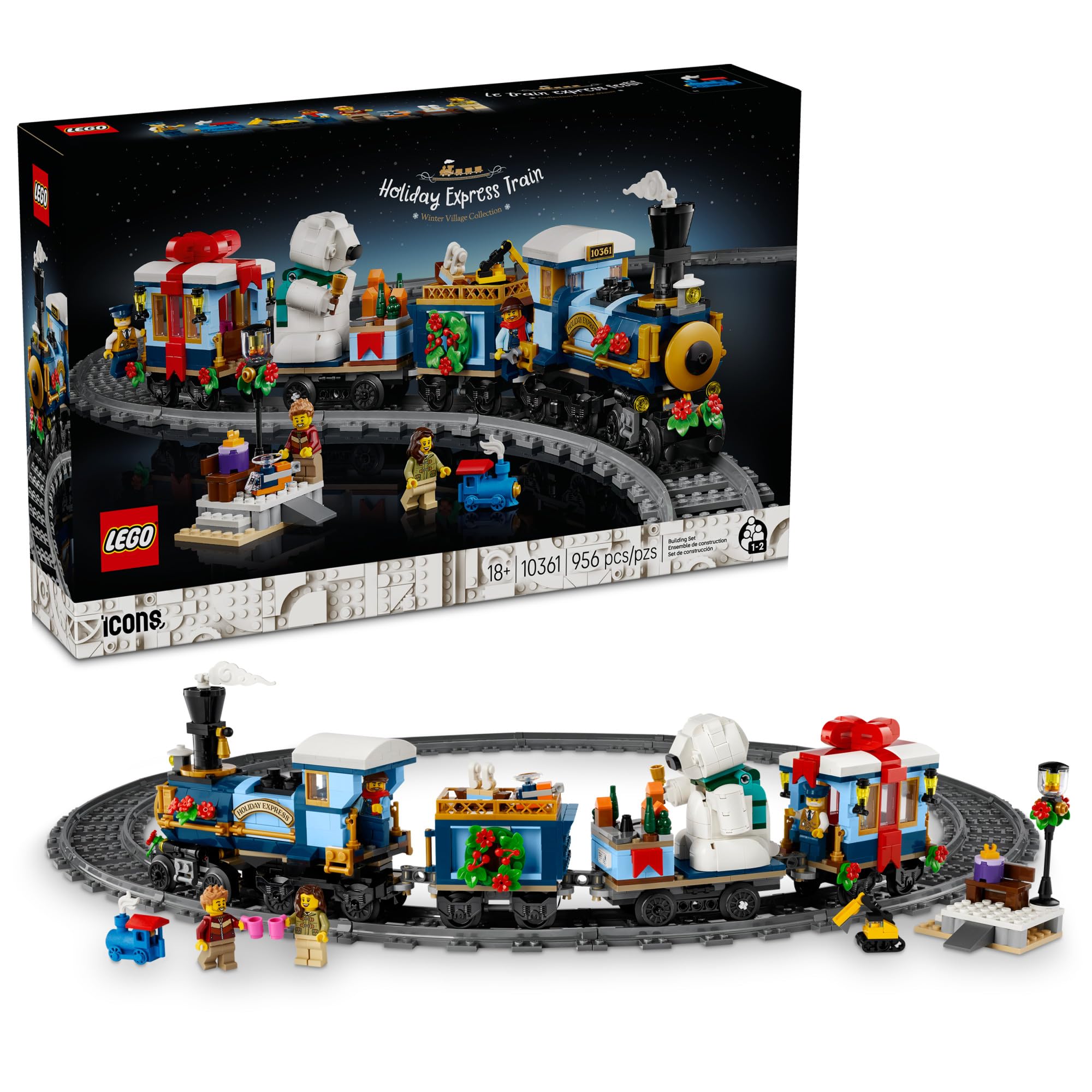LEGO Icons Holiday Express Train Building Set for Adults, Ages 18+ - Seasonal Home Decor for Bedroom or Book Shelf - Christmas Train W/Track & 4