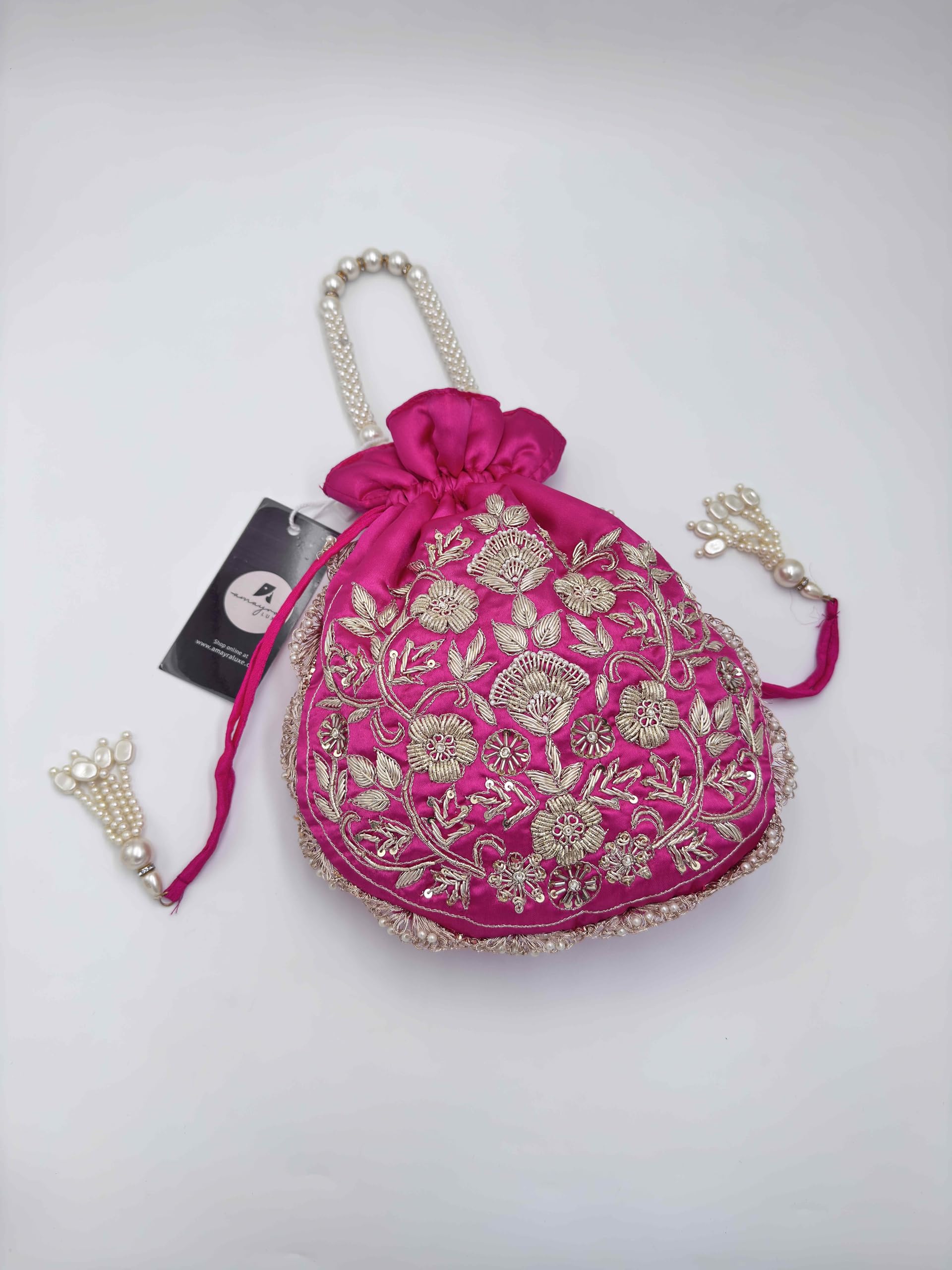 Amayra Luxe Potli Desinger Bags | Jute Handbags for women | Embroidered Women Potli | Ladies Shagun Pouches for Festive Seasons | Batwa Bag | Bridal Purse With Embroidery for Wedding (Rani) 2