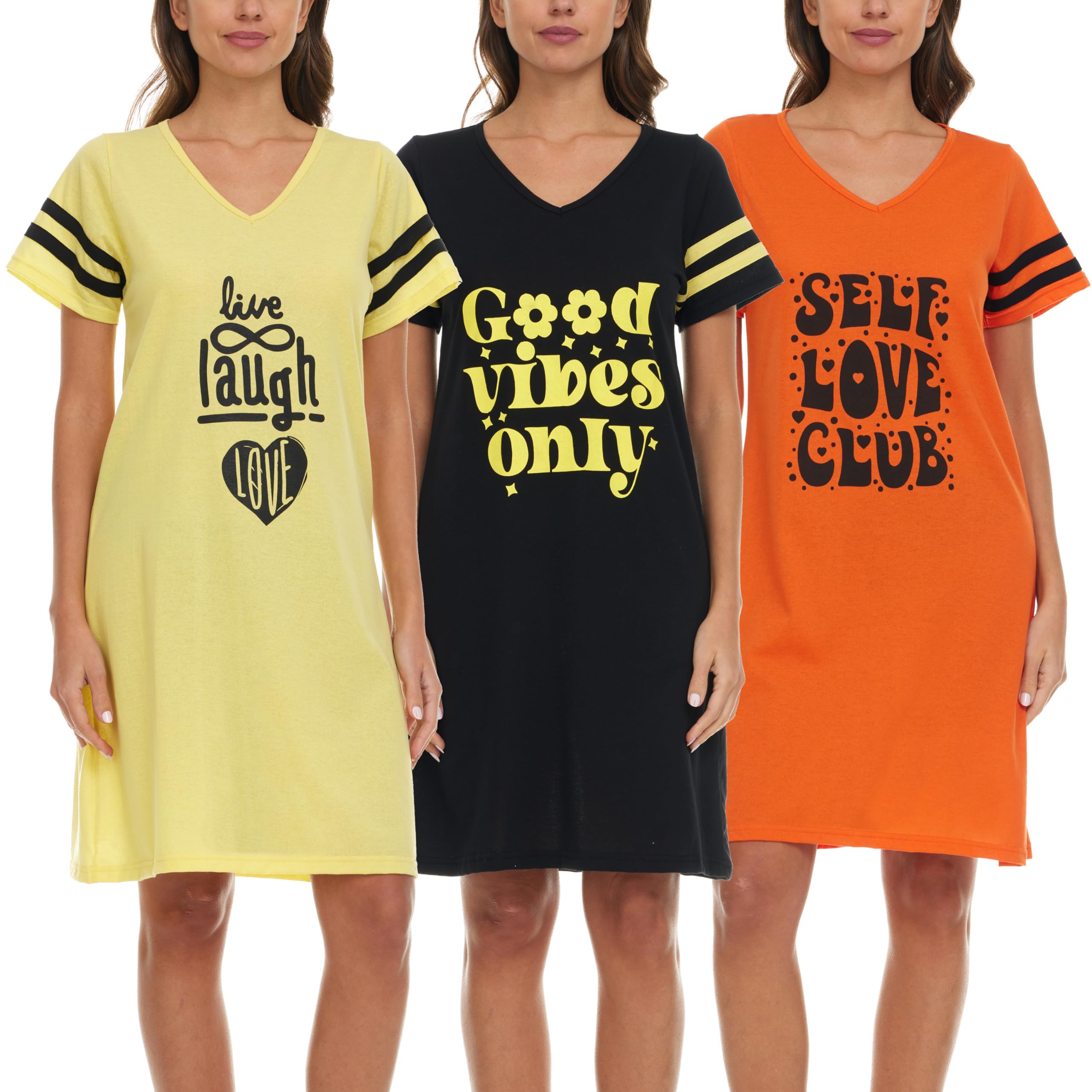 Lati Fashion 3 Pack Nightgowns For Women Soft Cotton Short Sleeve