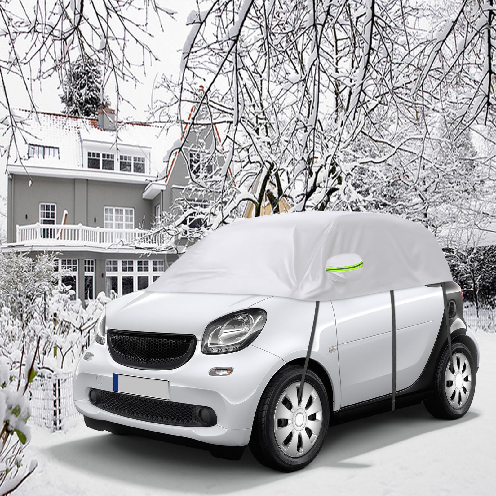 Halbgarage Autoabdeckung Wasserdicht Passend für Smart Fortwo 2006-2025, Atmungsaktiv Autoplane Regen Sonne Schnee Auto Abdeckplane Abdeckung Silber