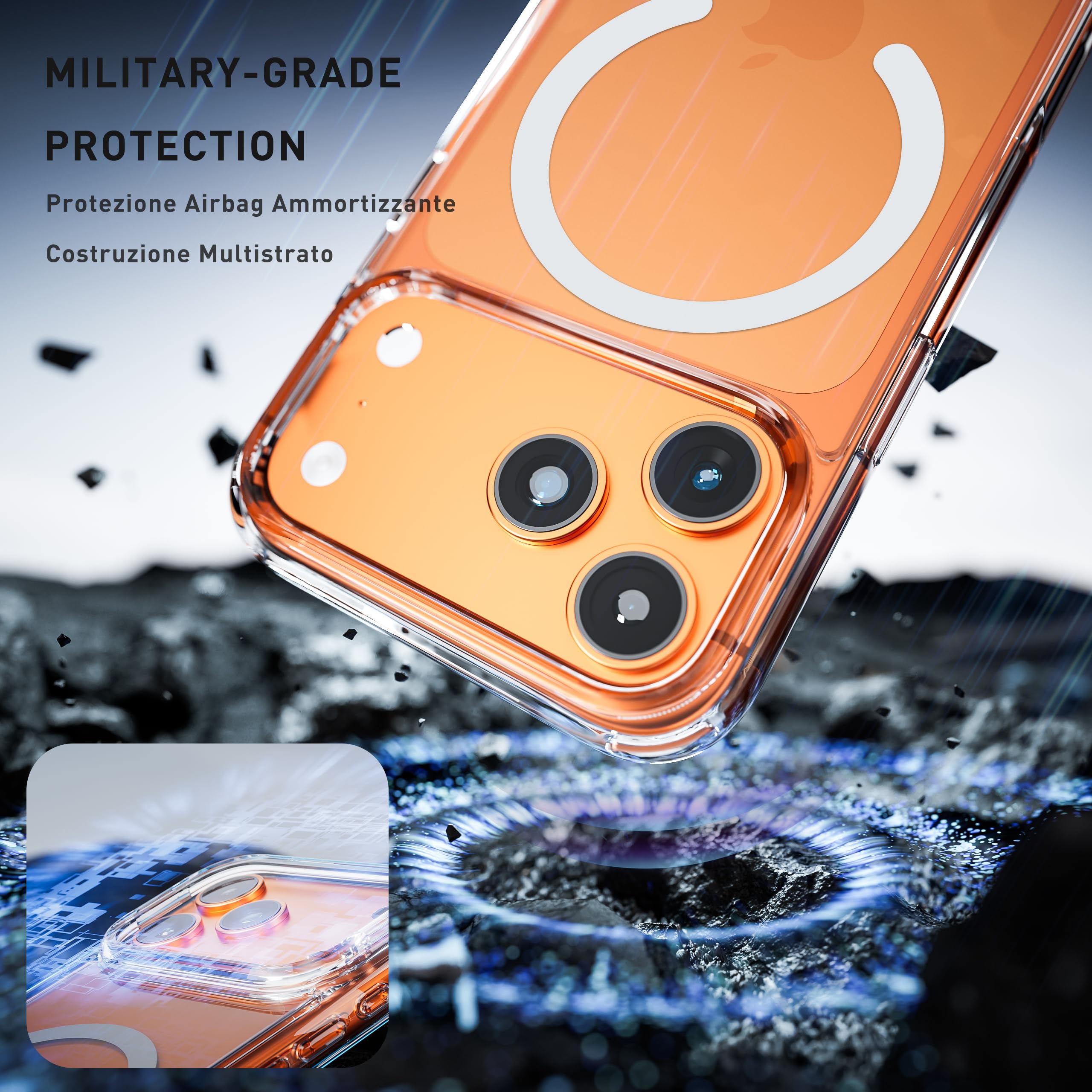 tigratigro Cover Magnetica per iPhone 17 Pro Max, Compatibile con Mag-Safe Ricarica Wireless, Anti Ingiallimento, Telefono Custodia Antiurto, Retro Antigraffio Trasparente