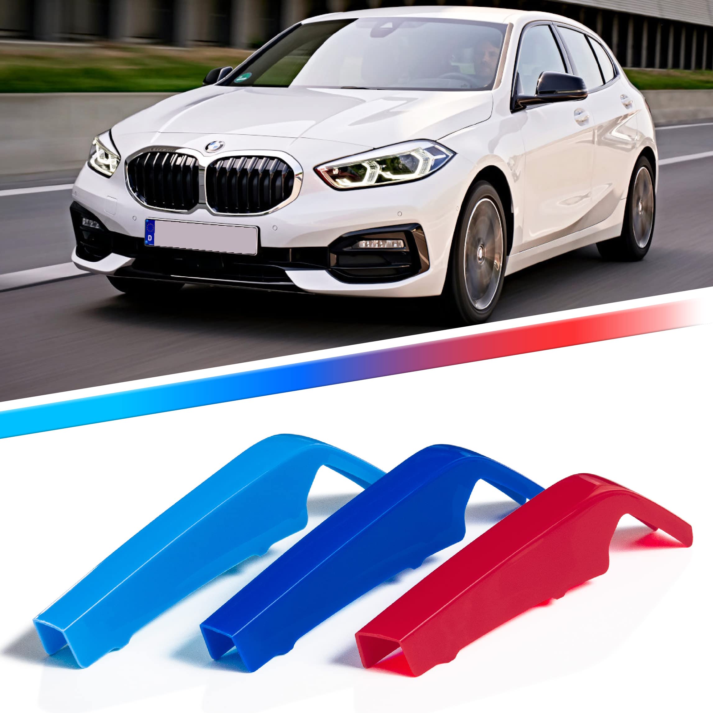 AutoXpress | /// M-Sport M-Power 7 Slats Kidney Grill Grille Tri-Color Sports Trim Cover Clips Insert compatible with BMW 1 Series F40 F41 2021 & up