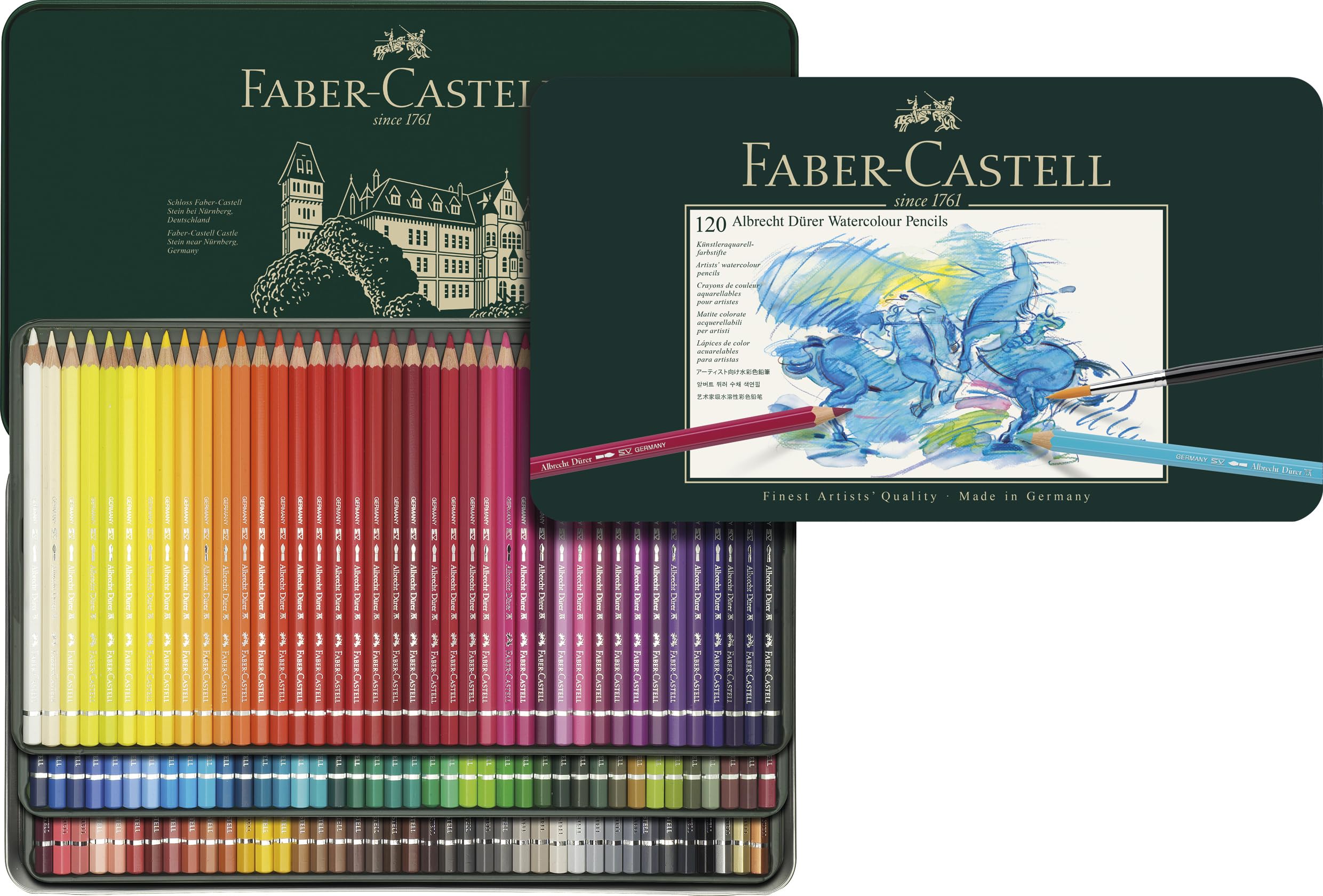 Faber-Castell Art & Graphic Albrecht Dürer Watercolour Pencil, Multicoloured, Tin of 120, Art, Craft, Drawing, Sketching, Home, School, University, Colouring