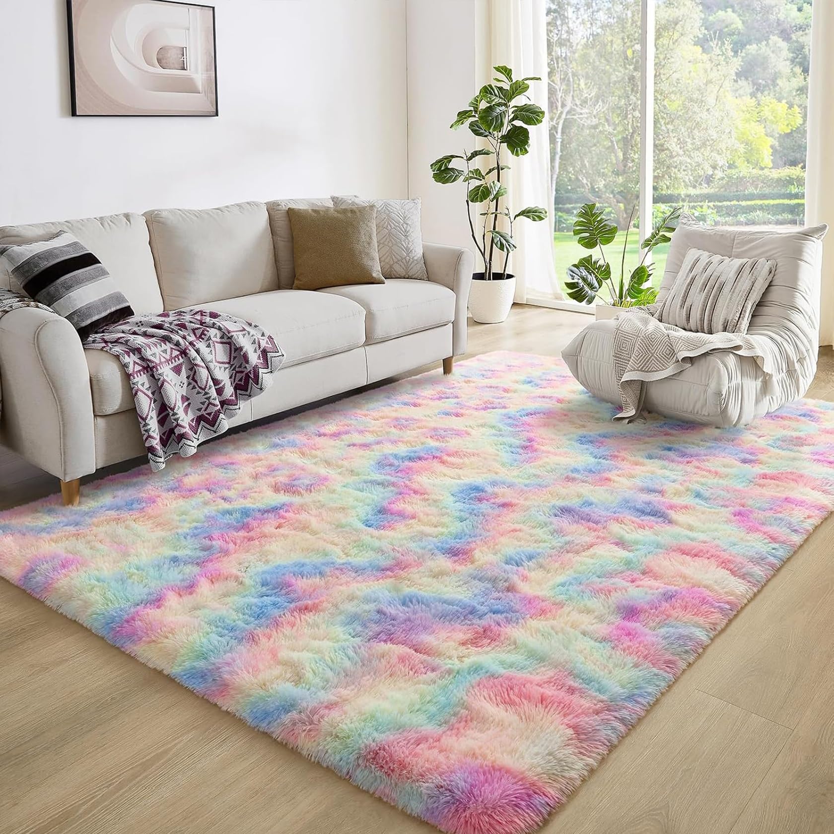 Tapis chambre shaggy 110x120 cm multicolore antidérapant sur mesure