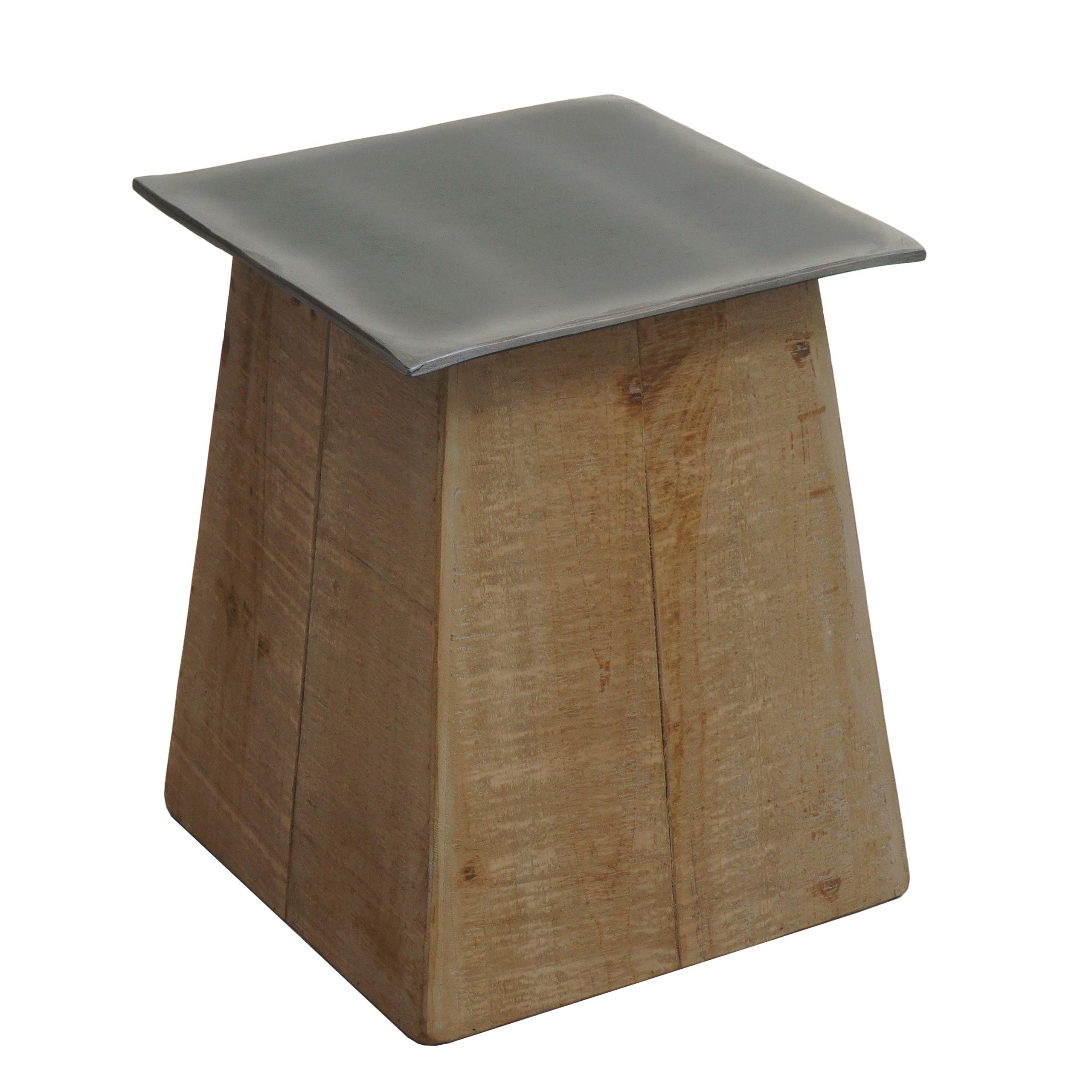 Taburete HWC-L76, Taburete Bajo de Madera, Banqueta Industrial, Certificado MVG, Color Natural con Aspecto de Metal | Taburete de madera