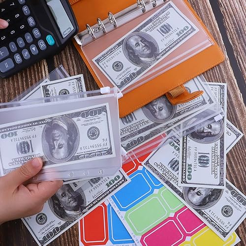 Vista 24 de Antner A6 - Funda de piel sintética con 12 bolsillos para carpetas A6, 6 anillas y sistema de sobres para apartar dinero