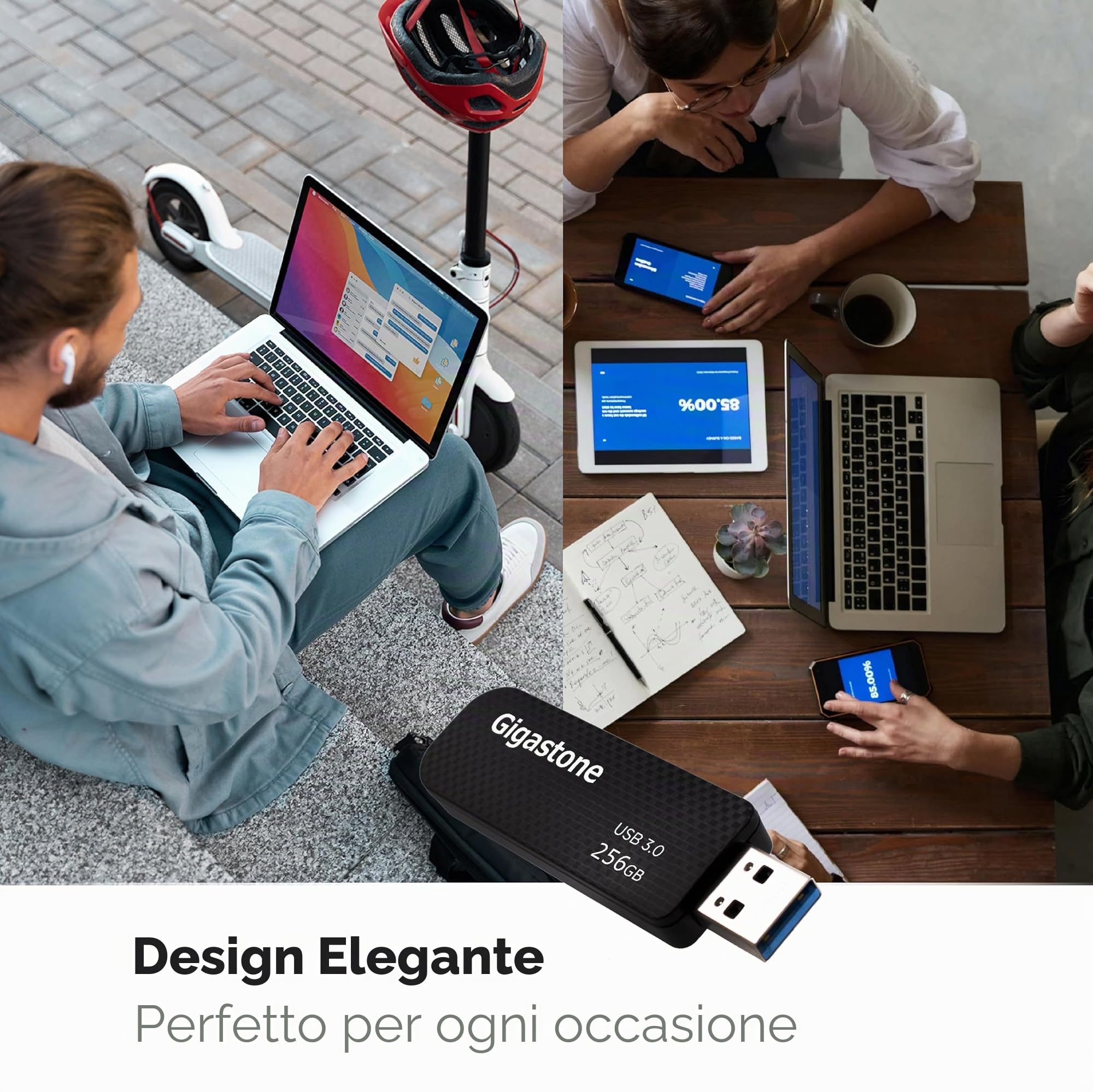 Gigastone Chiavetta USB 256 GB Set da 2, Z30 USB 3.2 Gen 1 Professional Serie, Senza cappuccio con design retrattile, compatibile con interfaccia USB 2.0 / USB 3.0 / USB 3.1