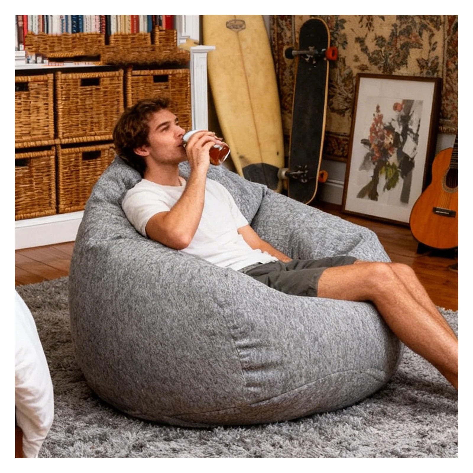 Pokrowiec na worek fasolowy z lnianej bawełny(Light grey,D100cm-cover-adults)