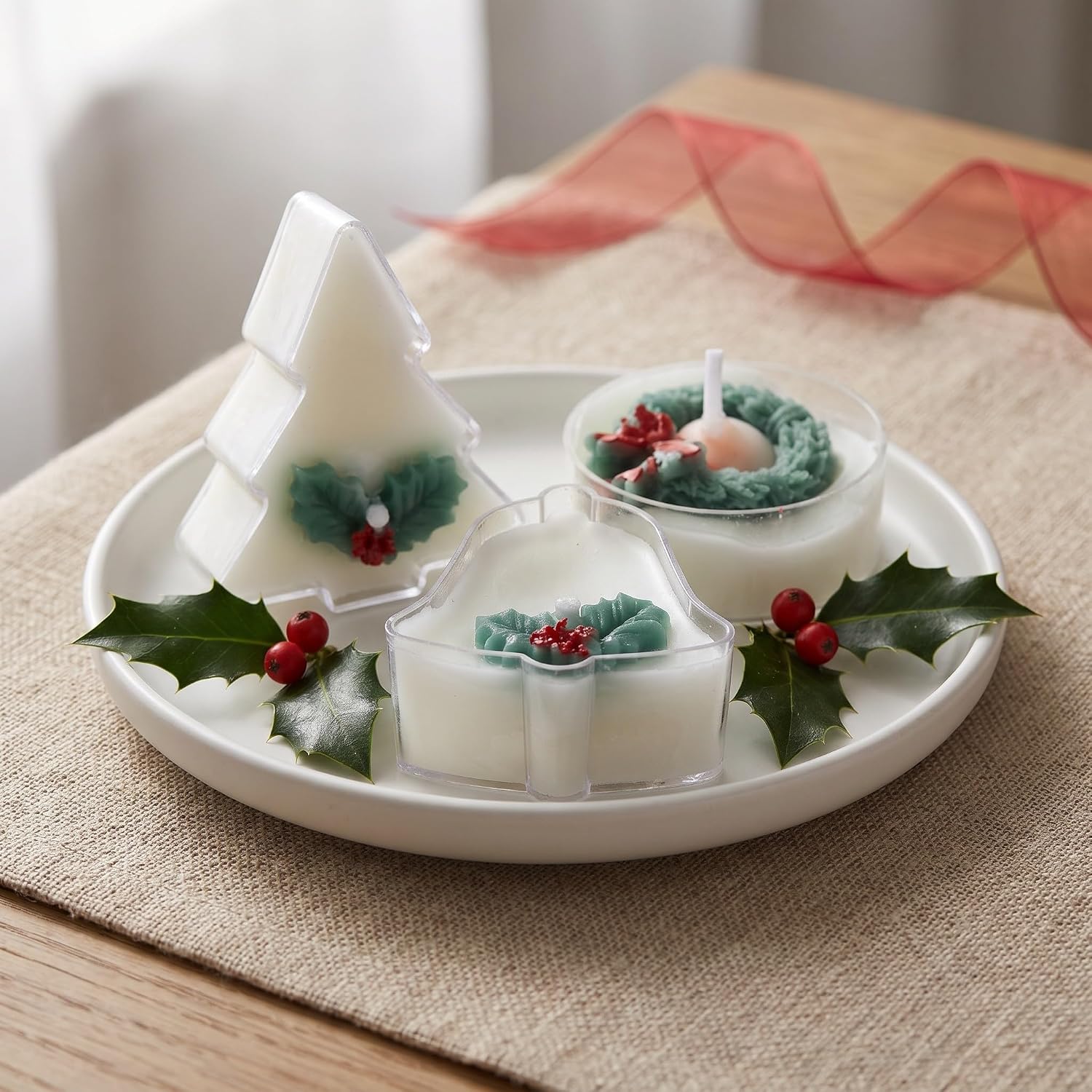3pcs Christmas Tealight Candles Xmas Tree Bell Party Decor Set