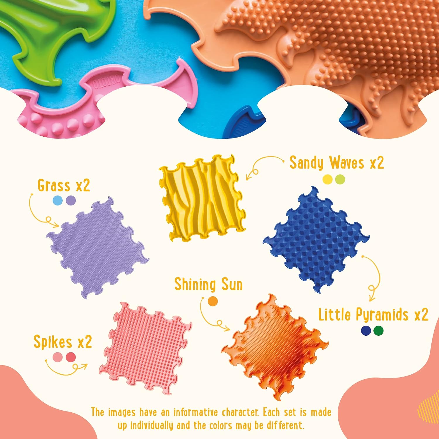 ORTOTO 9-Piece Interlocking Textured Sensory Mat Set (Stimulative Rainbow)