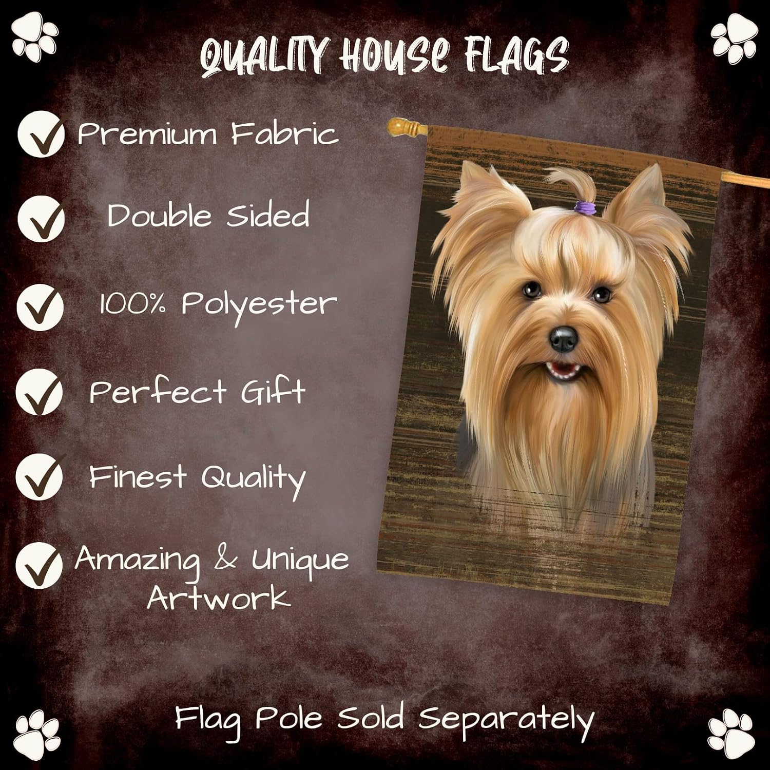 Rustic Yorkshire Terrier Dog House Flag - Outdoor Double Sided Pet Portrait Weather Resistant Premium Quality Home Decorative Flags - 100% Polyester 29"w x 43"h, HFLG55155