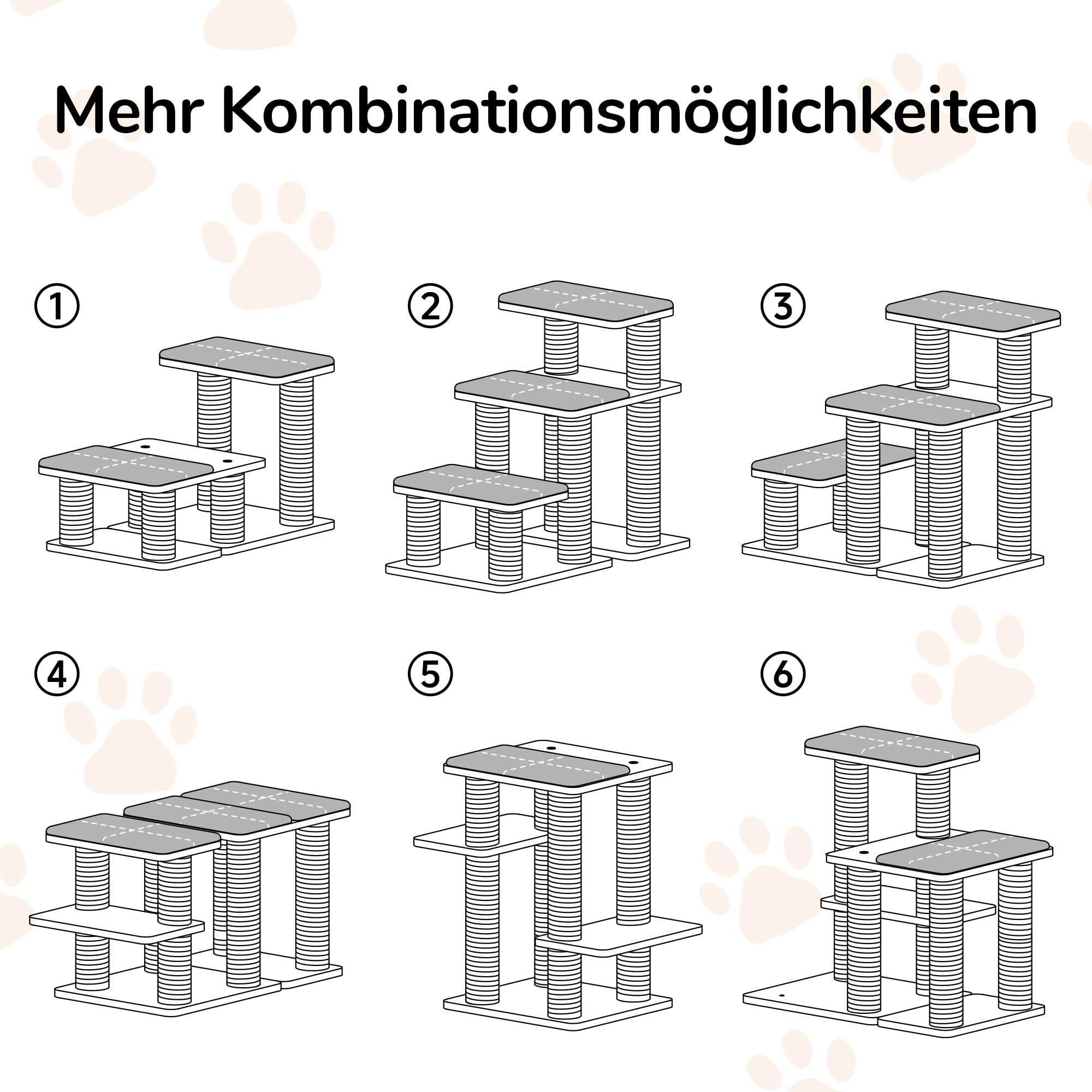 FUKUMARU Hundetreppe, 3 Stufen Haustiertreppe, Katzentreppe aus natürlichem Gummiholz und Jute，18-51cm einstellbare Höhe, Hält bis zu 90 kg，Plüschkissen waschbar, 6 Kombinationsmöglichkeiten