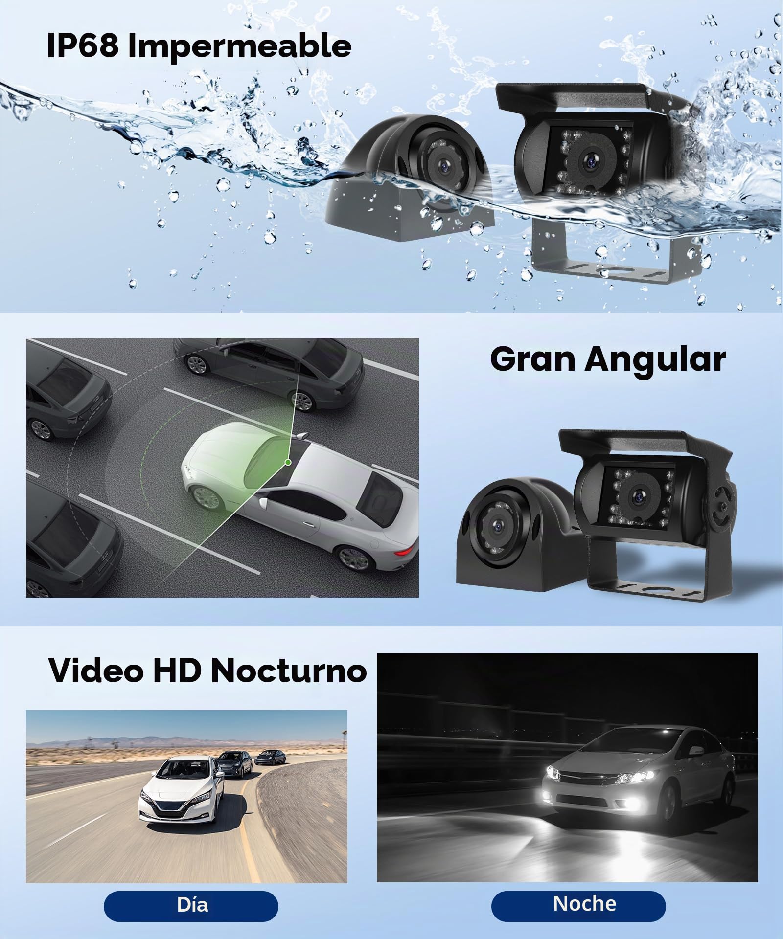 Cámara de Marcha Atrás de Coche con 4 Cámaras, 9 Pulgadas Monitor IP68 Impermeable Visión Nocturna DVR Bucle de Vídeo Camara Trasera con 35M Cable para Camión/Autobús/Furgoneta/Autocaravana/Remolque