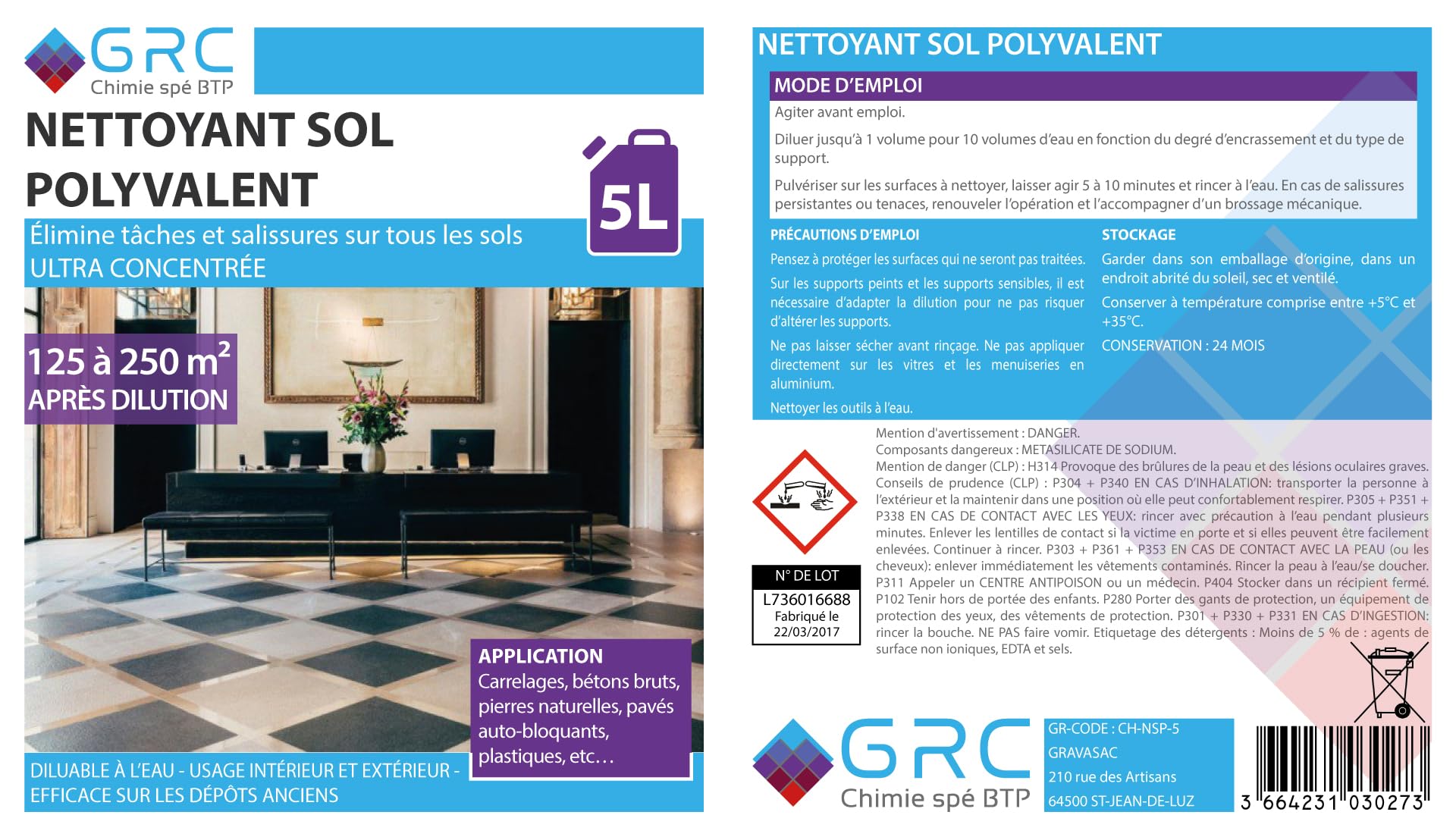 GRC - Néttoyant de Sol polyvalent ULTRA CONCENTRÉE 5L