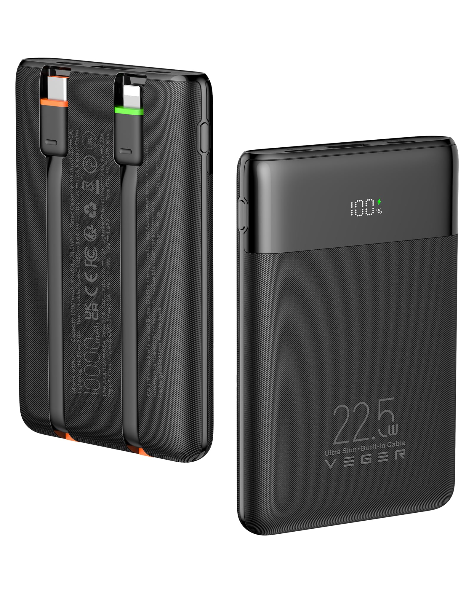 VEGER 10000mAh Power Bank 22.5W Ricarica Rapida USB C LED Display 4 Uscite 3 Ingressi Compatibile iPhone Huawei Xiaomi