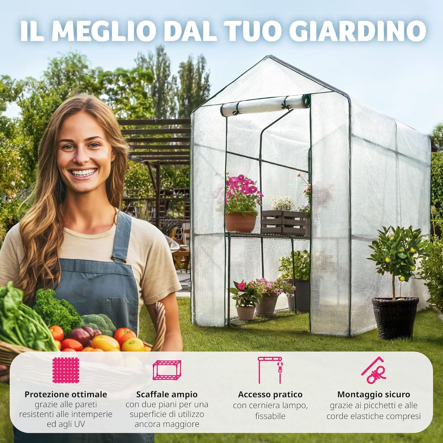 Tectake® Serra da Giardino in Acciaio con Porte e Rete UV - Bianco 17