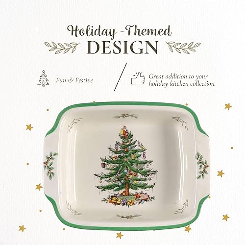 Miniatura 4 de Spode Plato rectangular con mango de árbol de Navidad (9 x 12 pulgadas) para hornear y platos de temporada, apto para loza, microondas y