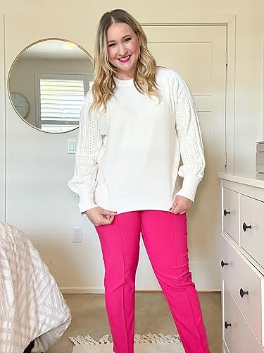 Miniatura 4 de Onedreamer Suéter de punto para mujer con puntos de punta, suéter largo de manga de globo de murciélago, blusa de invierno