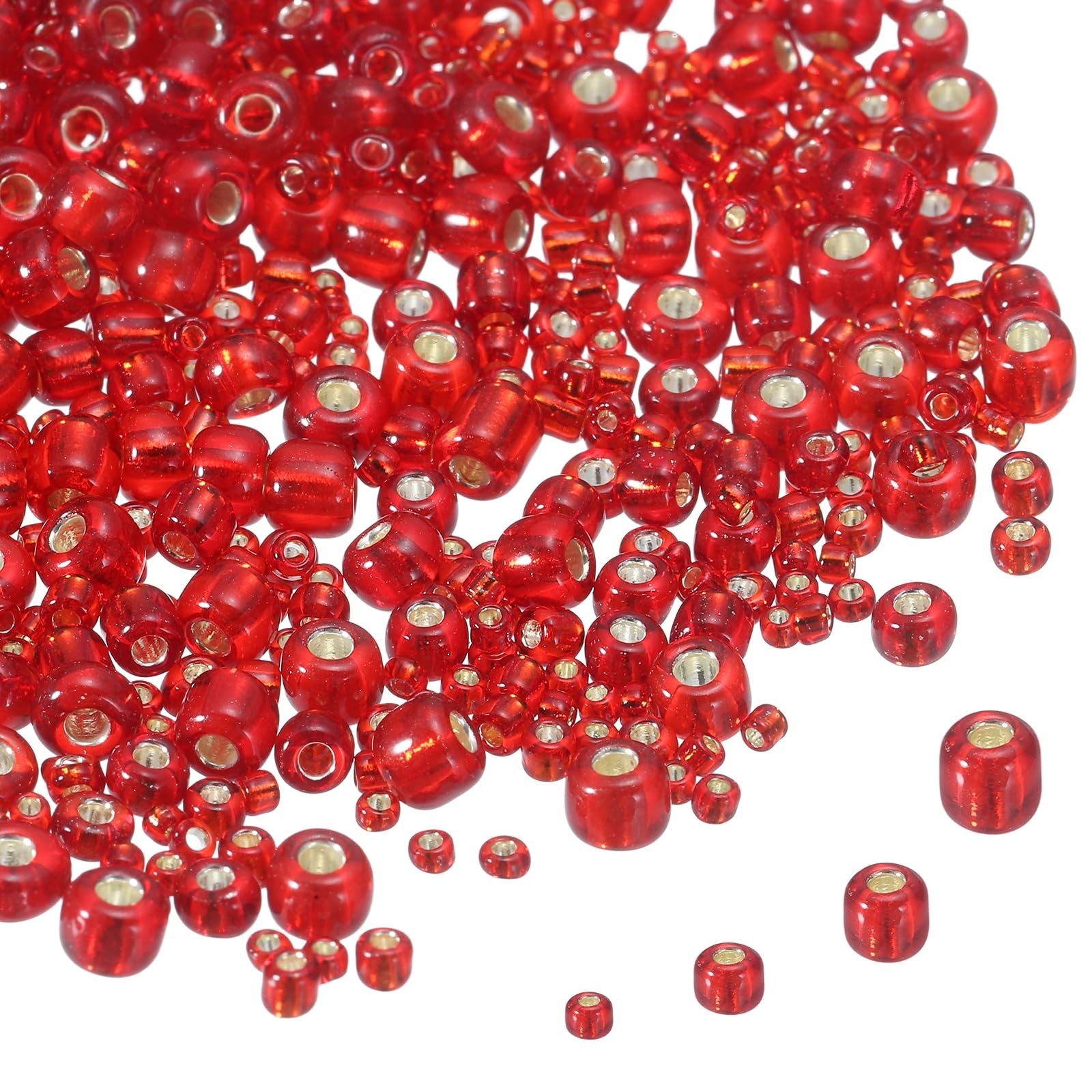 sourcing map 2848pcs Iridescent Glass Seed Beads 1.5/2/3/4mm Acrylic Round Bugle Beads for DIY Jewelry Craft Plants Making Fabric Felt Ornaments, Bright Red