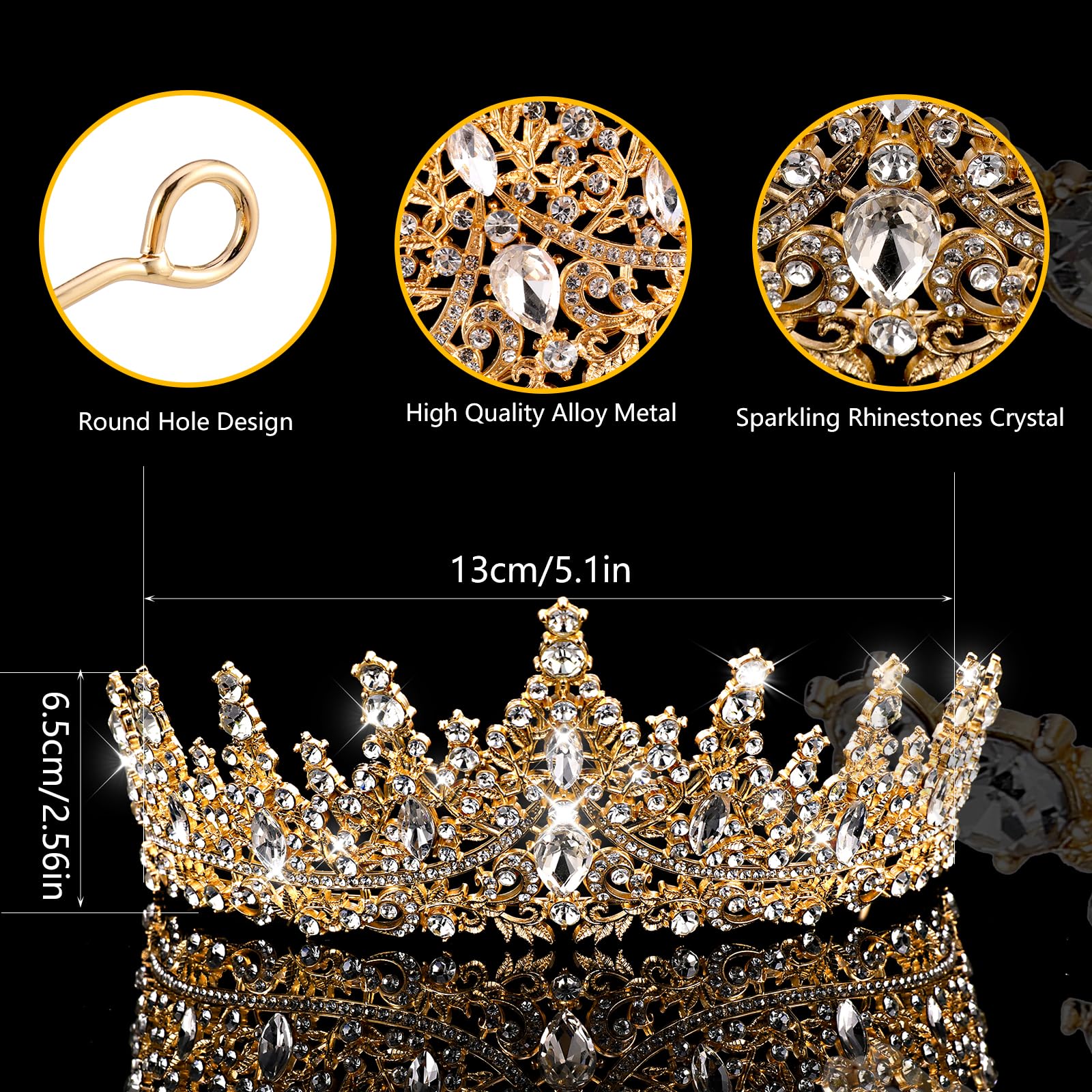 Sibba Tiara korona ślubna, diadem, korona ze strasu, kryształowa korona, dla panny młodej, księżniczki, korona, ozdoba do włosów, korona damska, nakrycie głowy na urodziny, imprezę, studniówkę